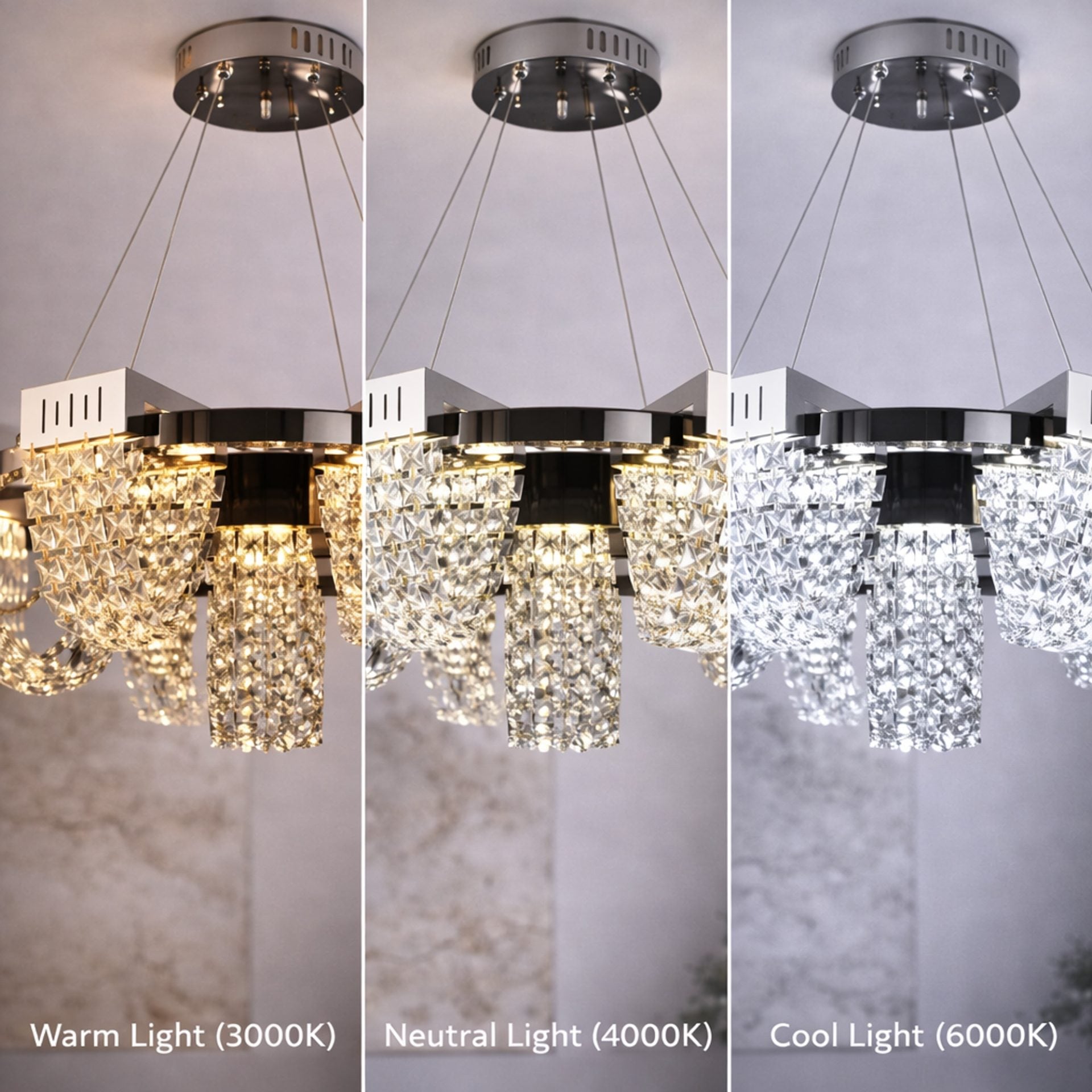 Candelabru Cristal LED 24W, STRATUS Regalis, Diametru 80cm, Crom Lucios, Inaltime Reglabila, Lumina Calda Neutra Rece 3000K/4000K/6000K, Metal si Cristal