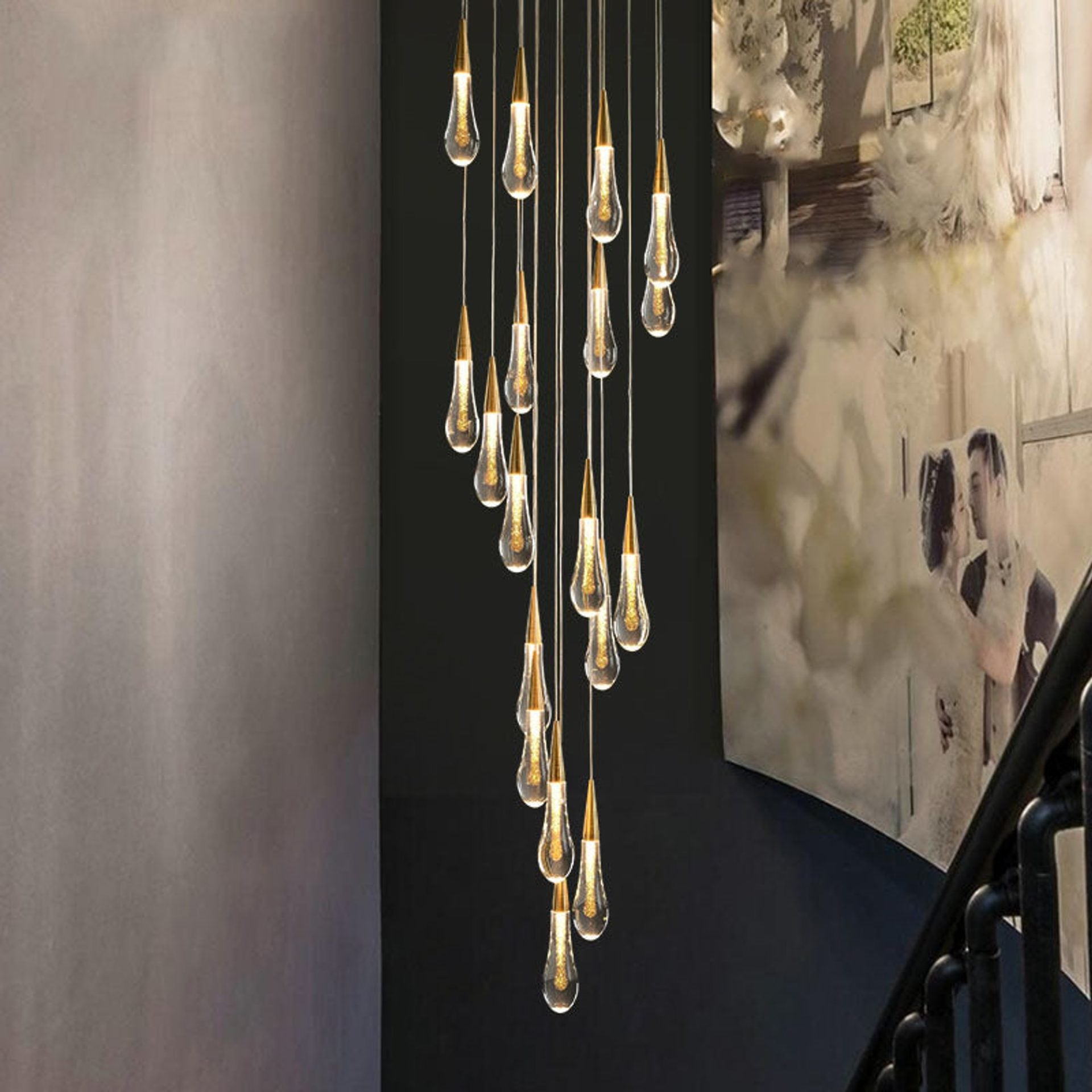 Candelabru Cristal LED Suspendat, 39W, Iustinian, Diametru 60cm, Inaltime Reglabila, Auriu, Metal si Cristal