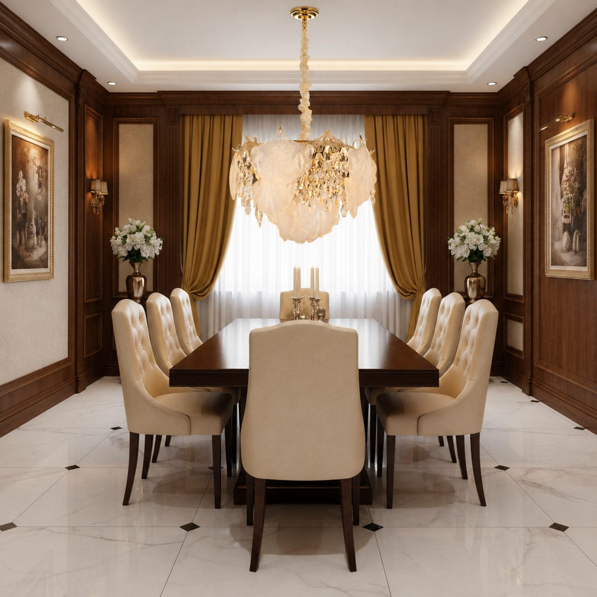 Candelabru Cristal LUXE Eleganza 9xE14, Diametru 50cm, Inaltime 33cm, Auriu Lucios, Inaltime Reglabila, Design Elegant