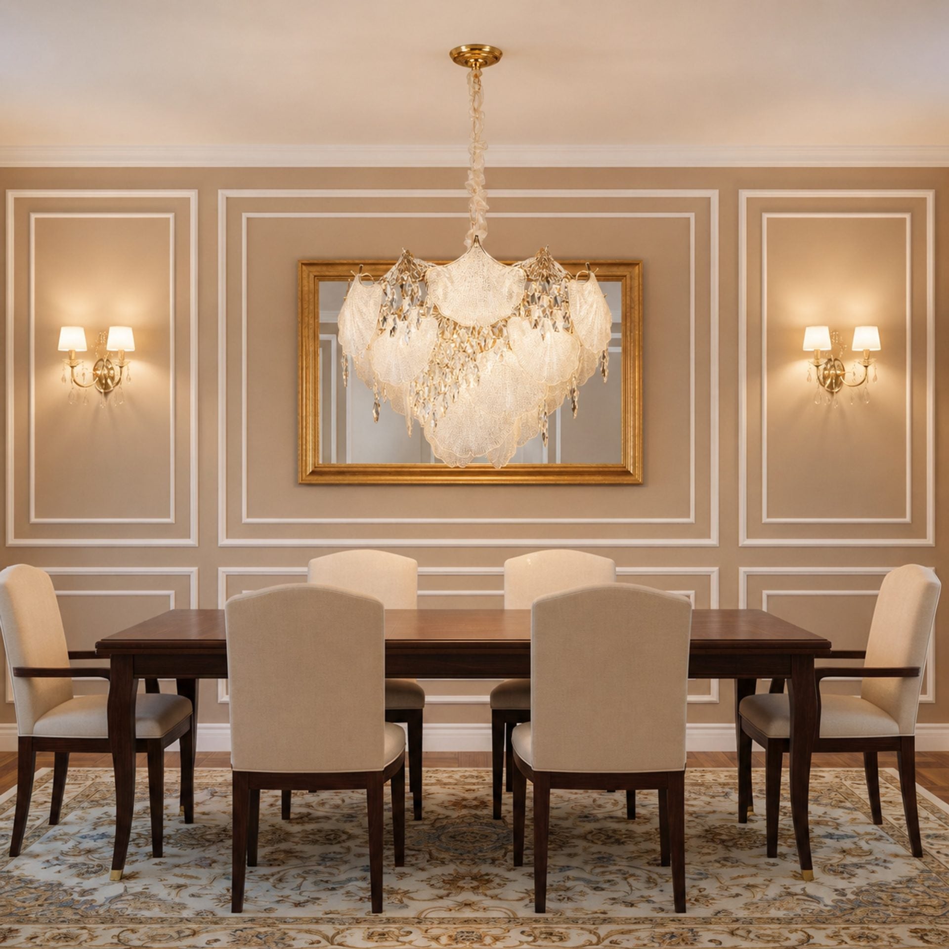 Candelabru Cristal LUXE Magno, 21xE14, Diametru 60cm, Inaltime 40cm, Auriu Lucios, Inaltime Reglabila, Design Elegant