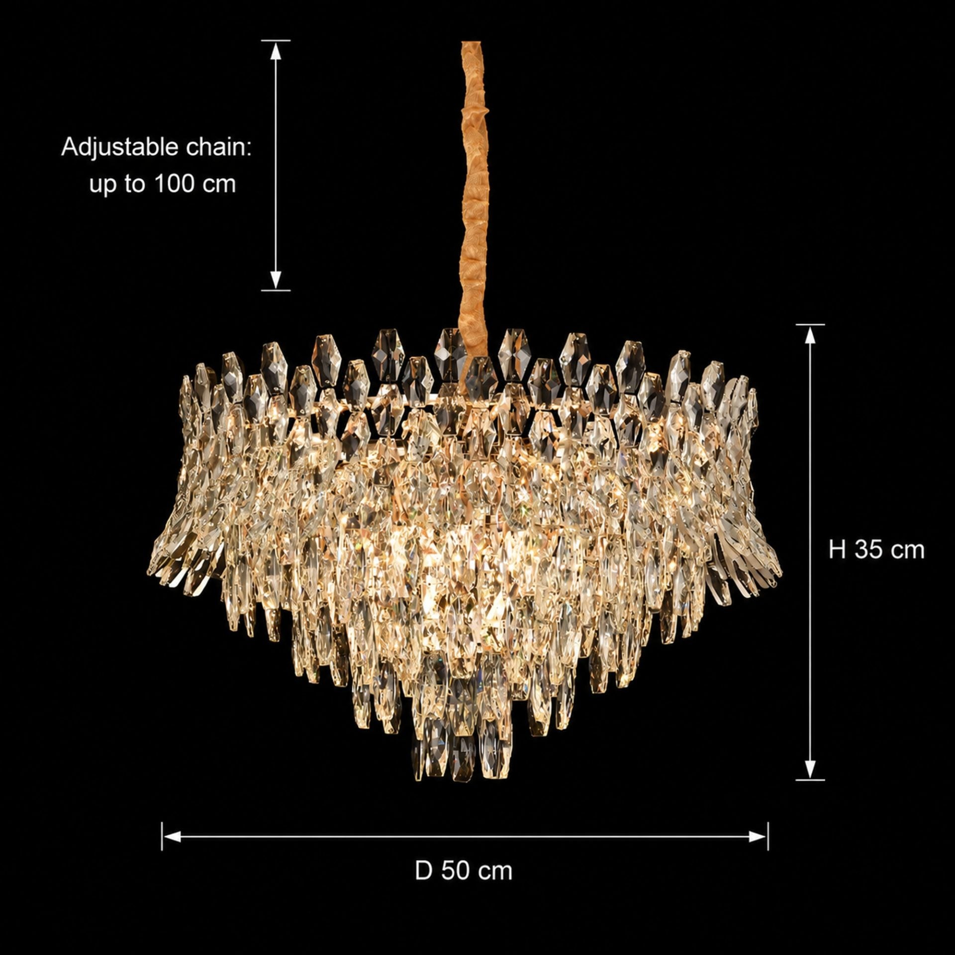 Candelabru Cristal MONARCH Eleganza 3xE14, Diametru 50cm, Inaltime 35cm, Auriu Lucios, Inaltime Reglabila, Design Elegant