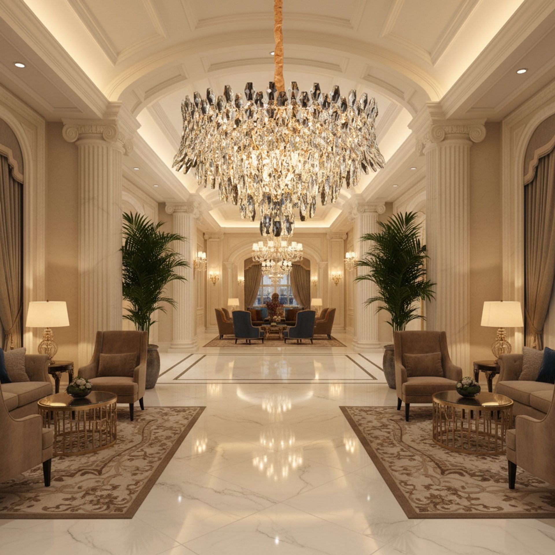 Candelabru Cristal MONARCH Magno 12xE14, Diametru 60cm, Inaltime 40cm, Auriu Lucios, Inaltime Reglabila, Design Elegant