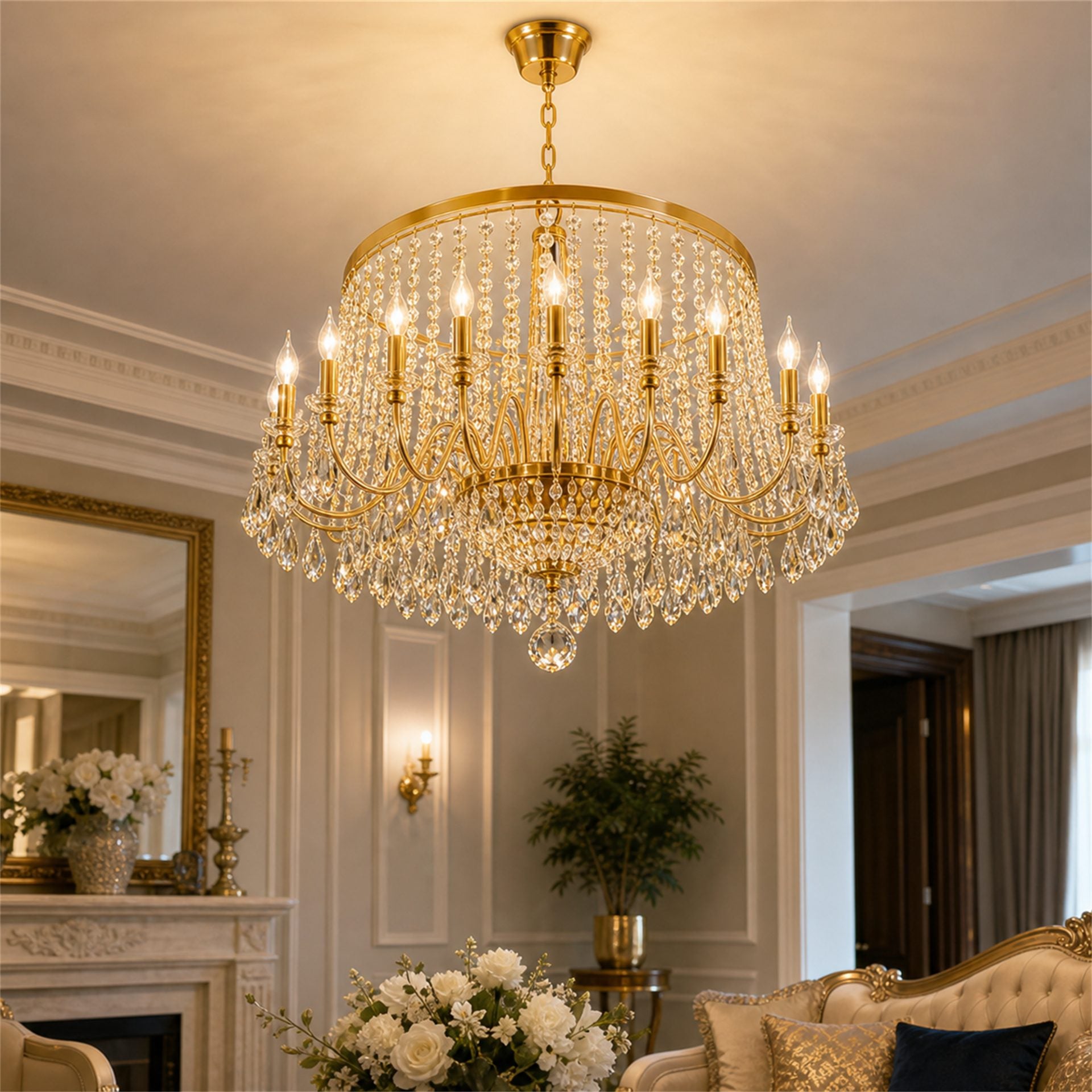 Candelabru Cristal PALERMO Regalis, 12x E14, Diametru 80cm, Auriu