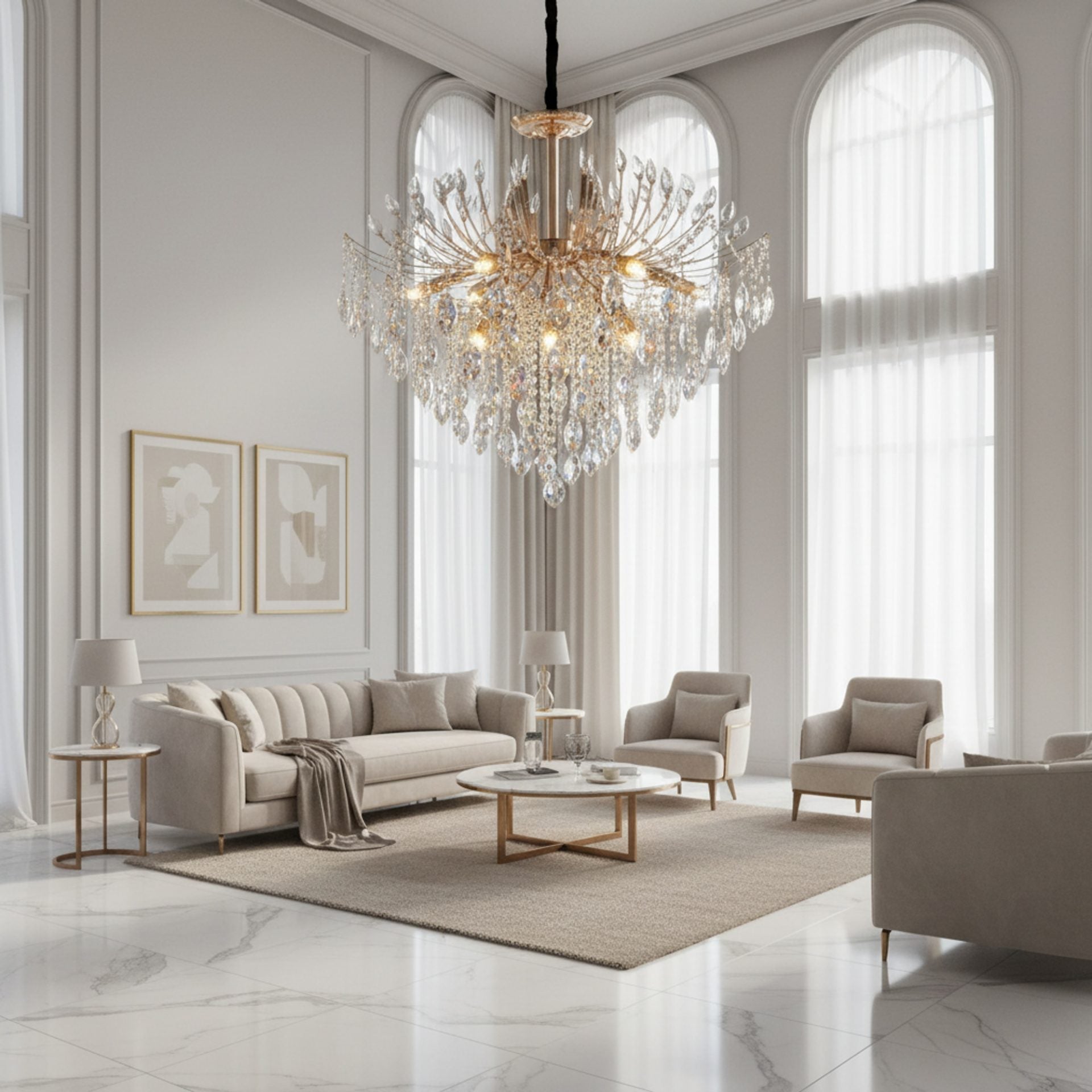 Candelabru Cristal PALERMO Regalis, 12x E14, Diametru 80cm, Auriu