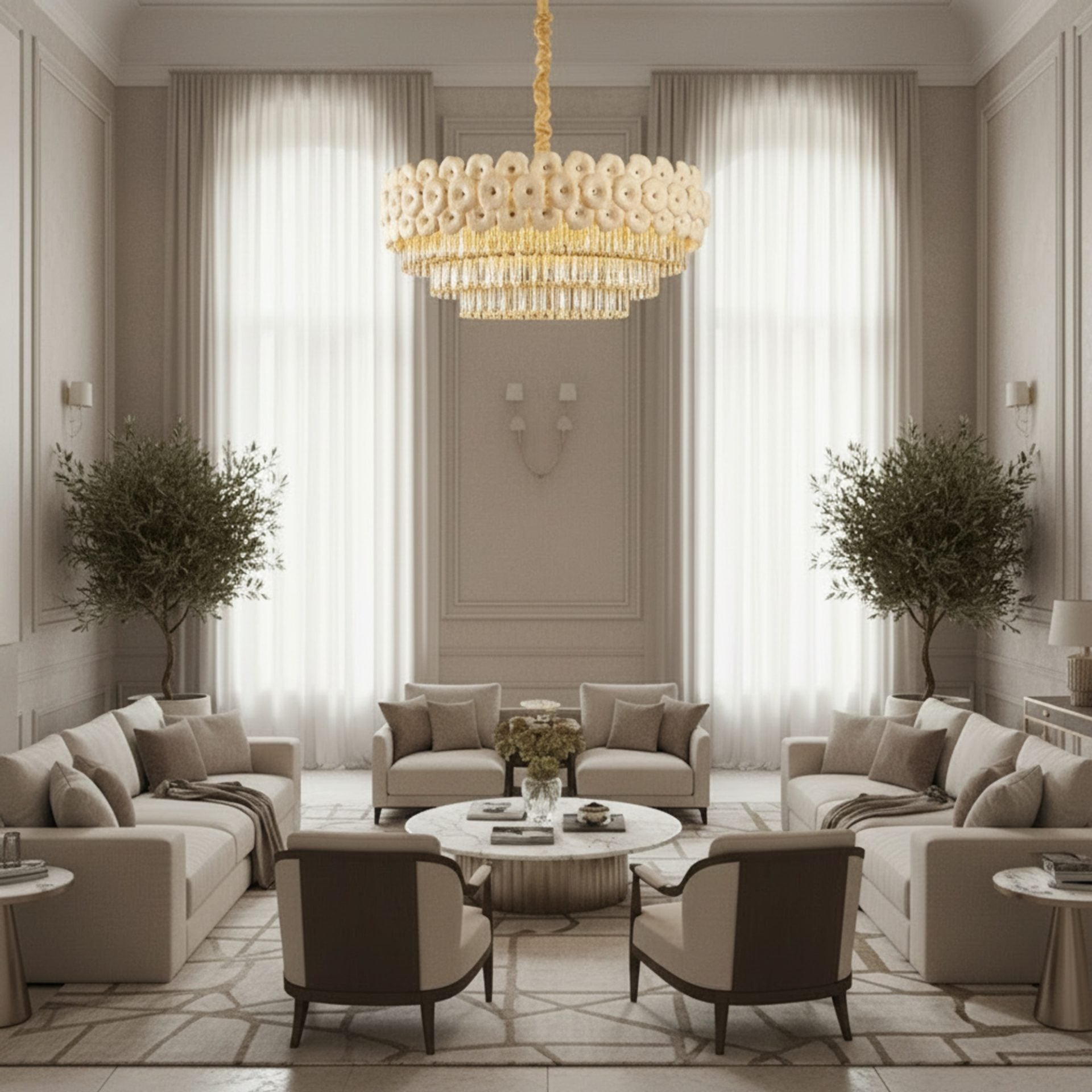 Candelabru Cristal PETAL Regalis 15xE14, D80 cm, Auriu, Inaltime Reglabila, Metal si Cristal