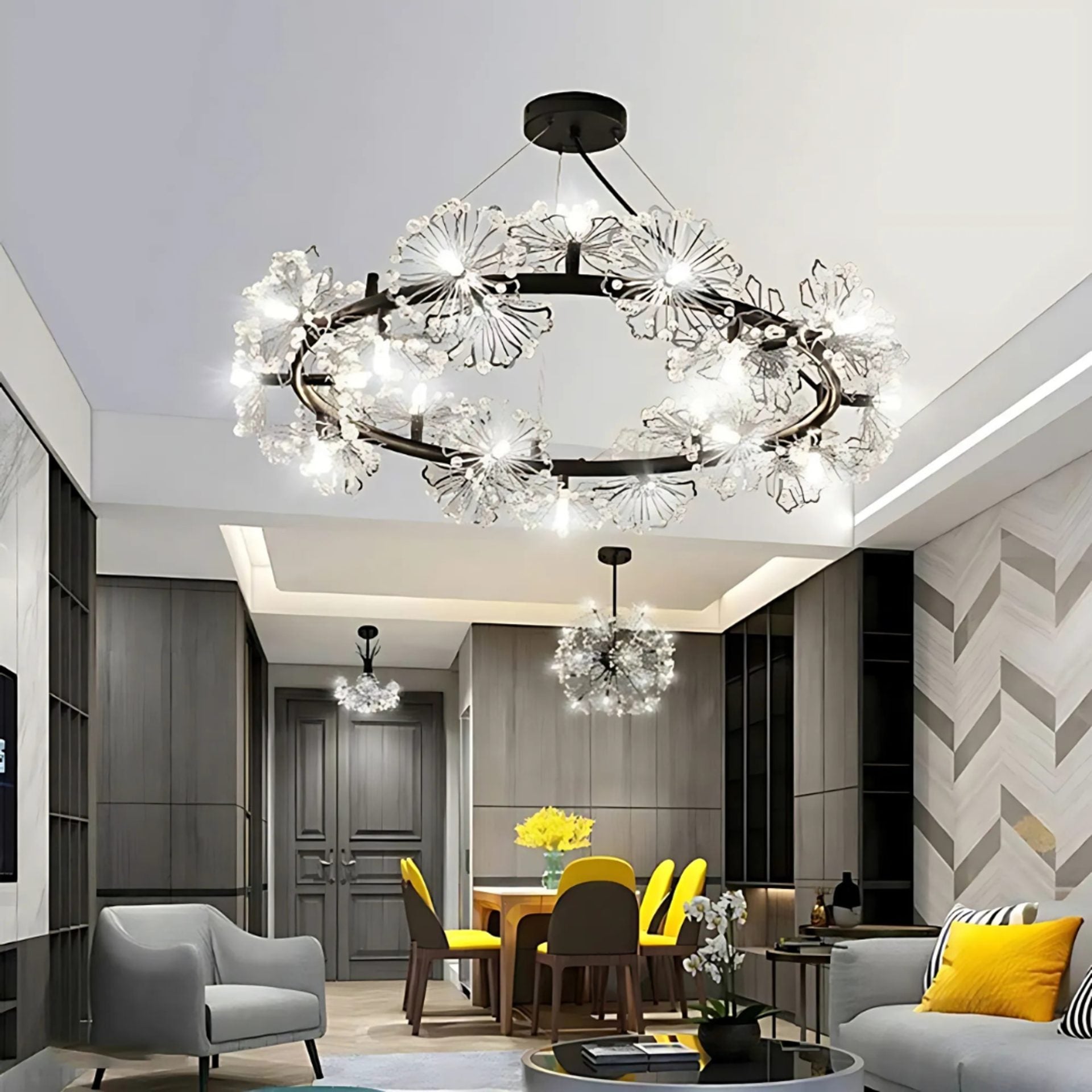 Candelabru Cristal PETERHOF Magno, Diametru 62cm, 20X G4, Negru, Inaltime Reglabila