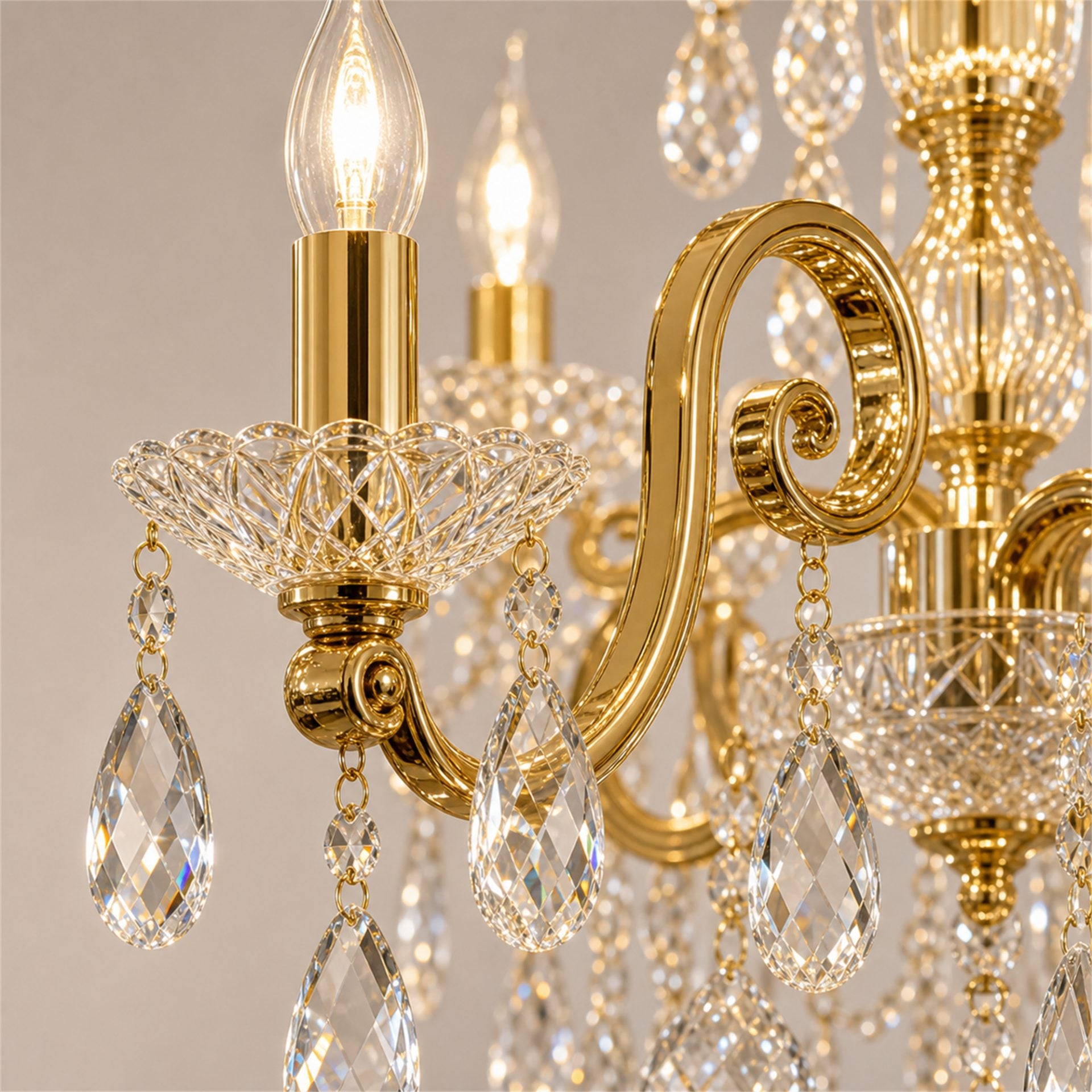 Candelabru Cristal PROWES Regalis, 14xE14, D80 cm, Auriu, Inaltime Reglabila, Metal si Cristal