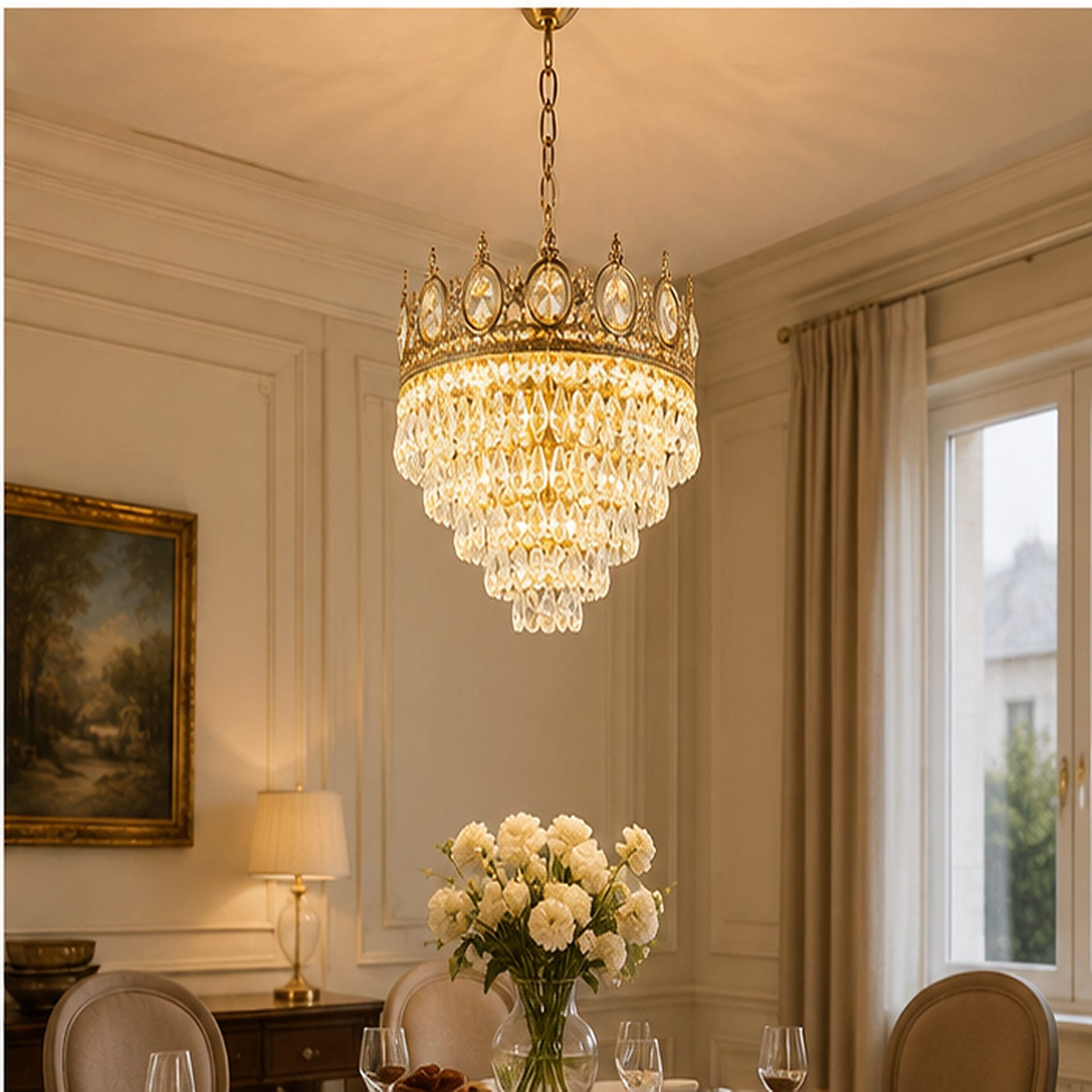 Candelabru Cristal REGALITE Petito, 8XE14, Diametru 45cm, Auriu Lucios, Inaltime Reglabila