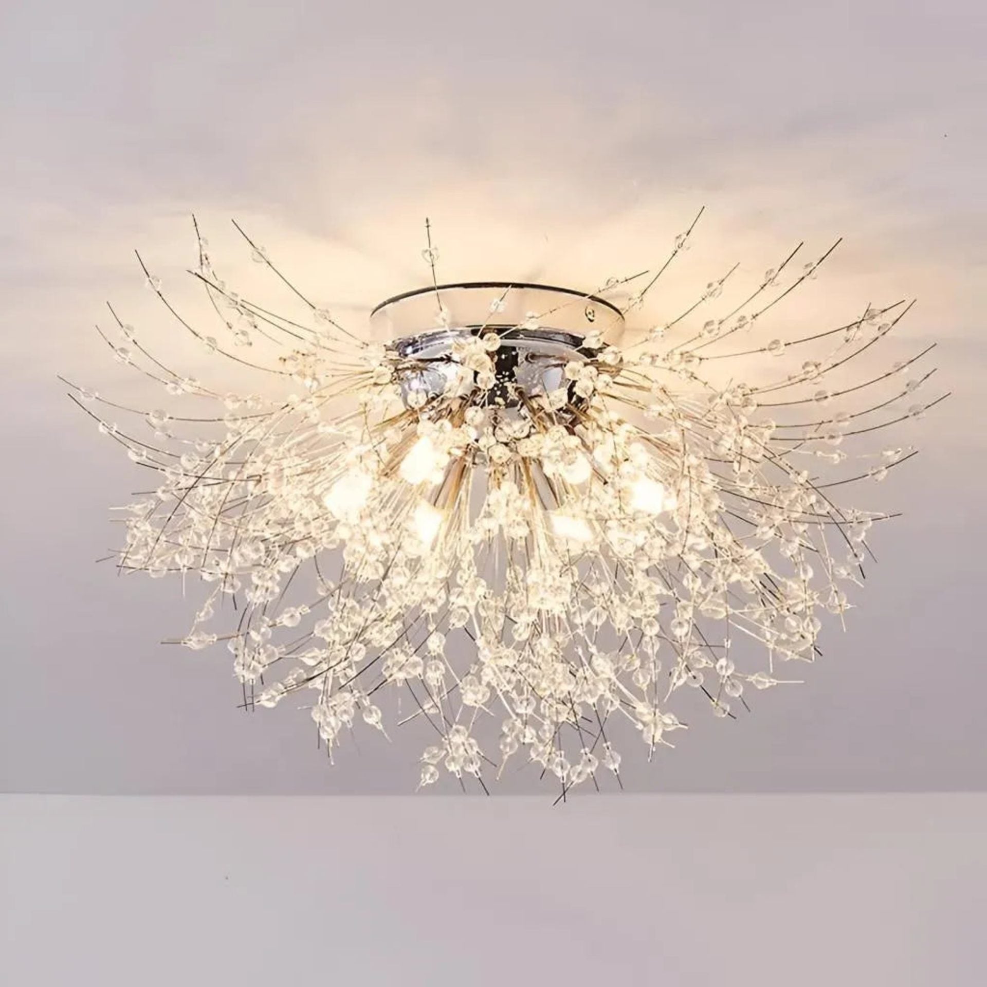 Candelabru Cristal RONDO Vivace, 5x G9, Diametru 40cm, Argintiu Lucios