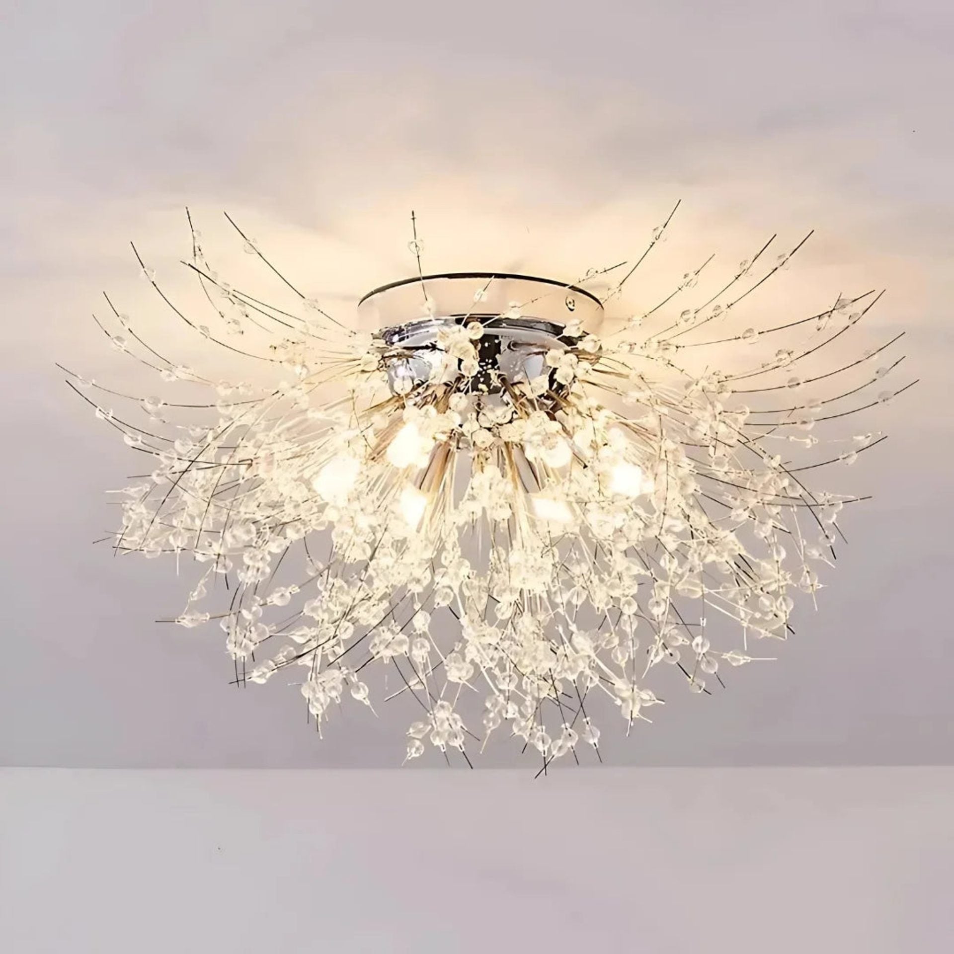 Candelabru Cristal RONDO Vivace, 6x G9, Diametru 50 cm, Argintiu Lucios