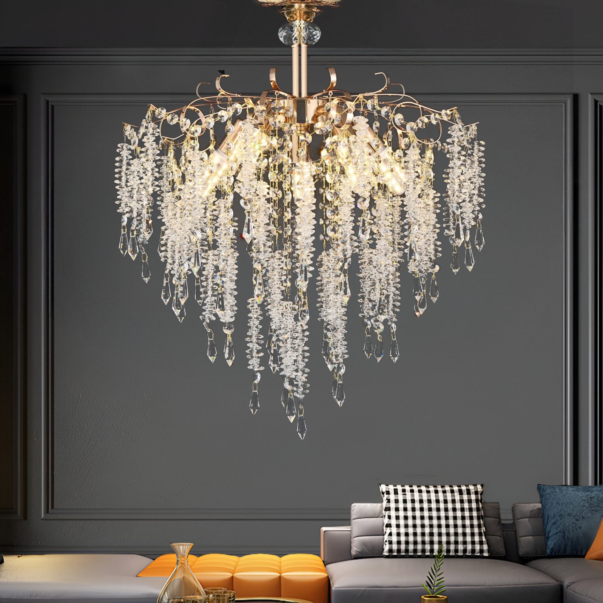 Candelabru Cristal STROZZI Eleganza 5xE14, Diametru 50cm, Auriu