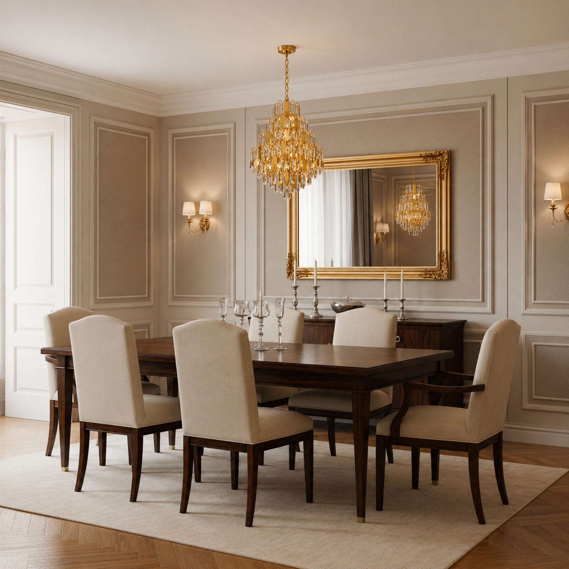 Candelabru Cristal TIER Magno 13xE14, D60 cm, Auriu, Inaltime Reglabila, Metal si Cristal