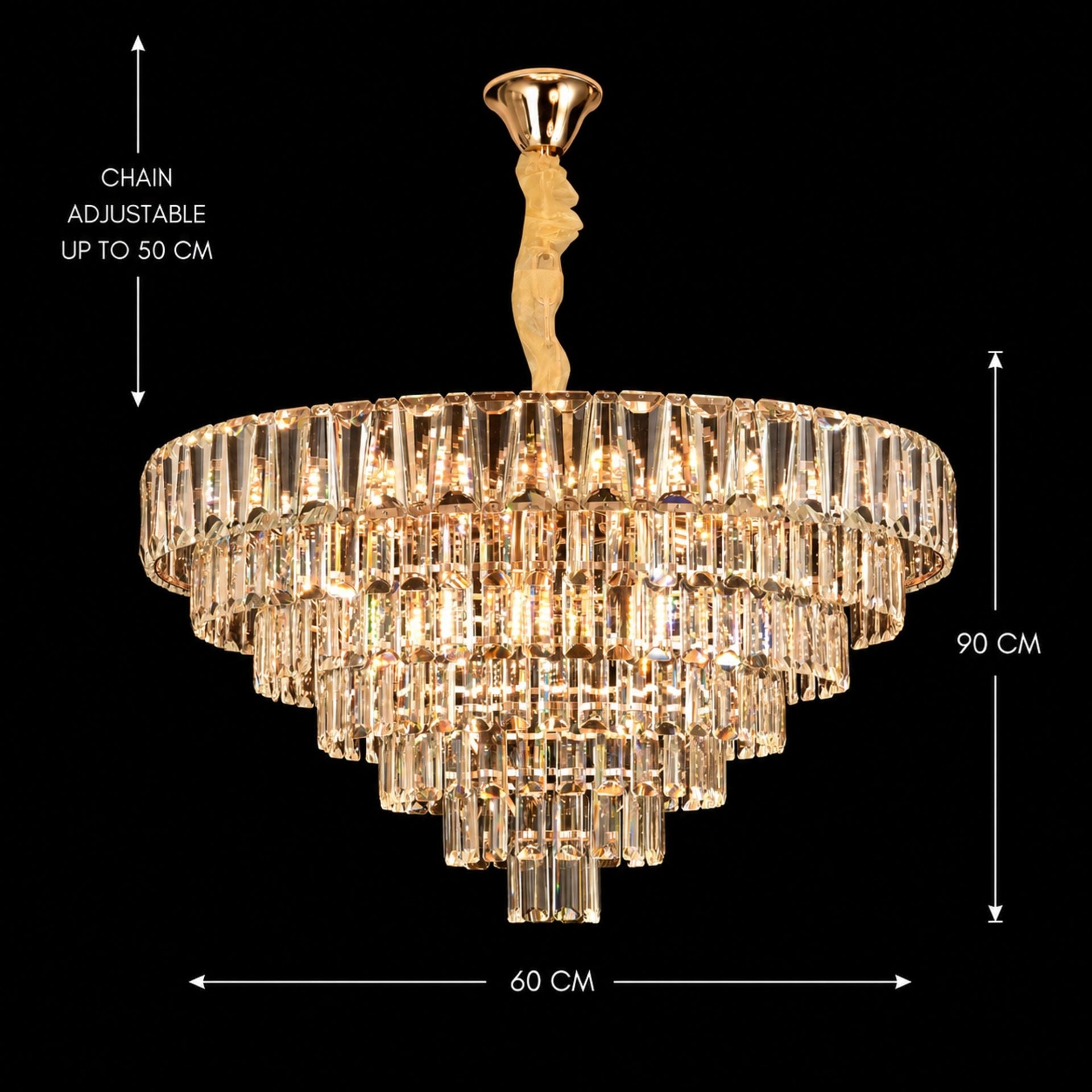 Candelabru Cristal VALMONT Magno 12xE14, D60 cm, Auriu, Inaltime Reglabila, Metal si Cristal