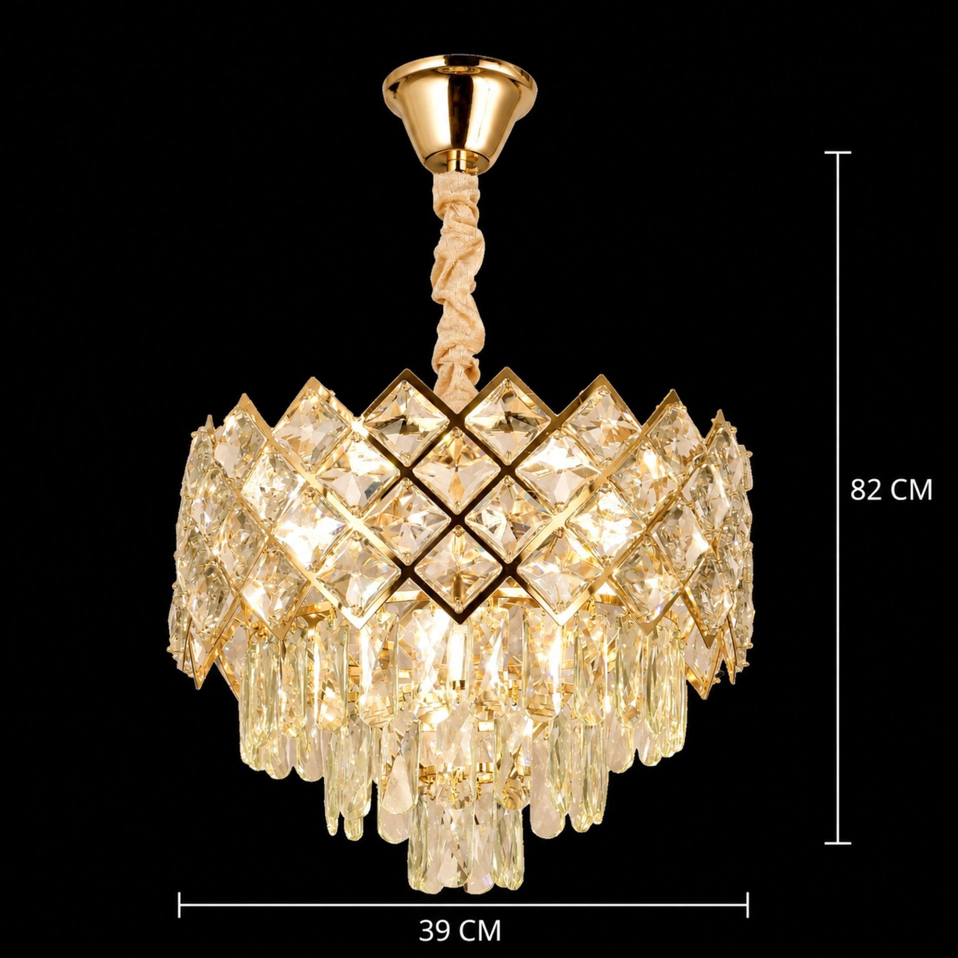 Candelabru Cristal VECTORIA Nobile 5xE14, Diametru 39cm, Auriu, Inaltime Reglabila, Metal si Cristal