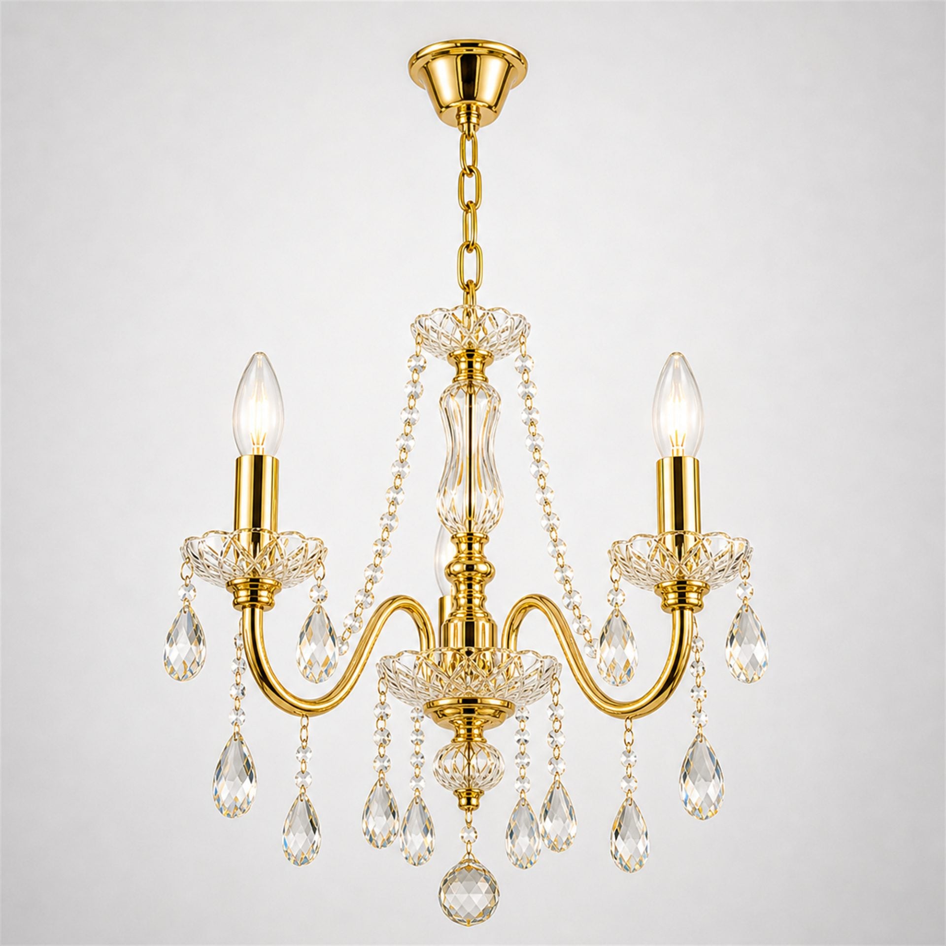 Candelabru Cristal VECTORIA Petito 3xE14, Diametru 28cm, Auriu, Inaltime Reglabila, Metal si Cristal