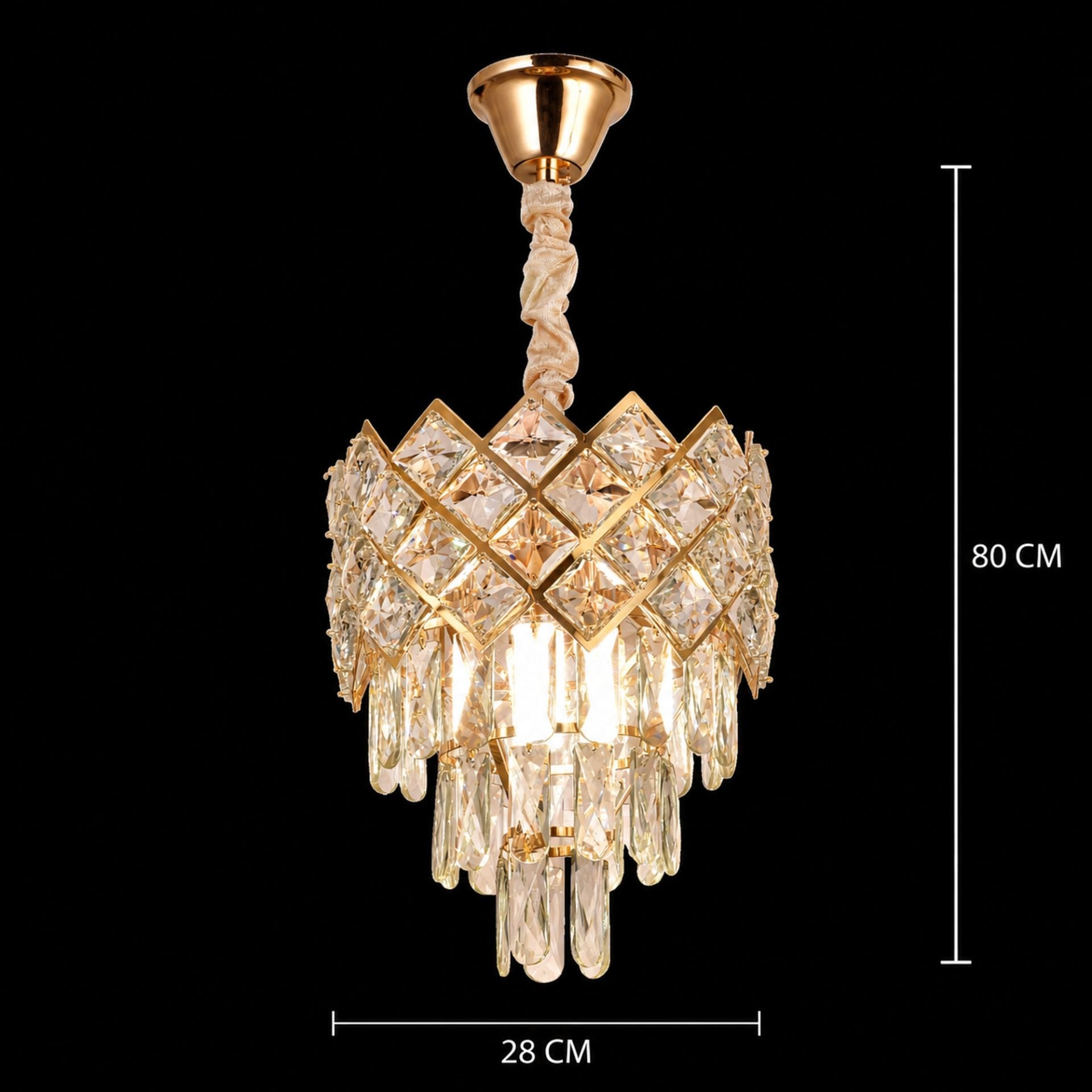 Candelabru Cristal VECTORIA Petito 3xE14, Diametru 28cm, Auriu, Inaltime Reglabila, Metal si Cristal