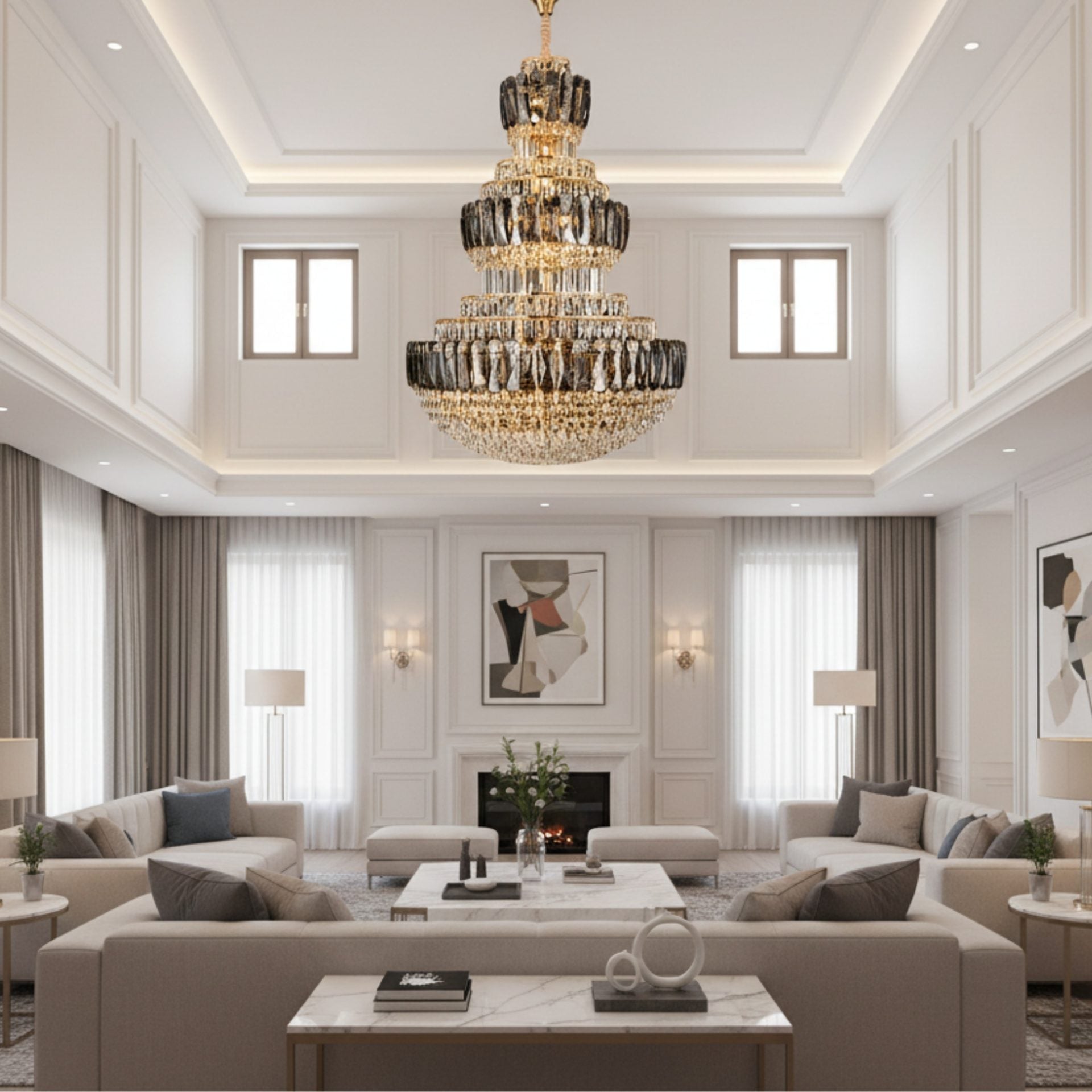 Candelabru Cristal VELIOR Supremo 40xE14, D100 cm, Auriu, Inaltime Reglabila, Metal si Cristal