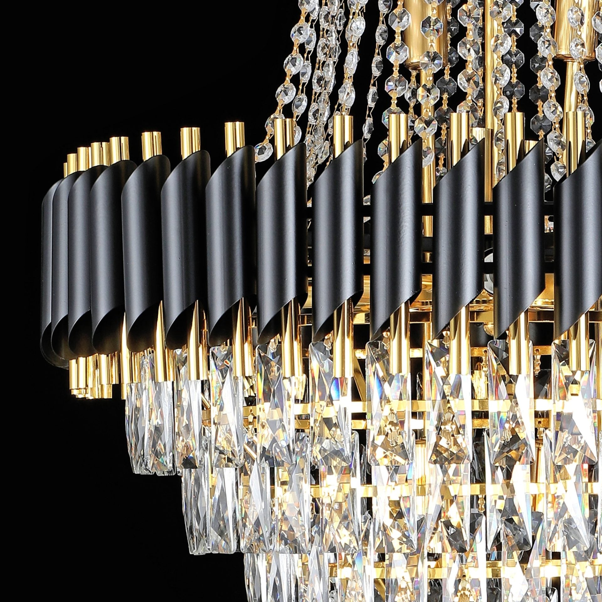 Candelabru Cristal VERSAILLES Grande Supremo, E14, Diametru 60cm x Inaltime 90cm, Auriu Lucios si Negru, Inaltime Reglabila