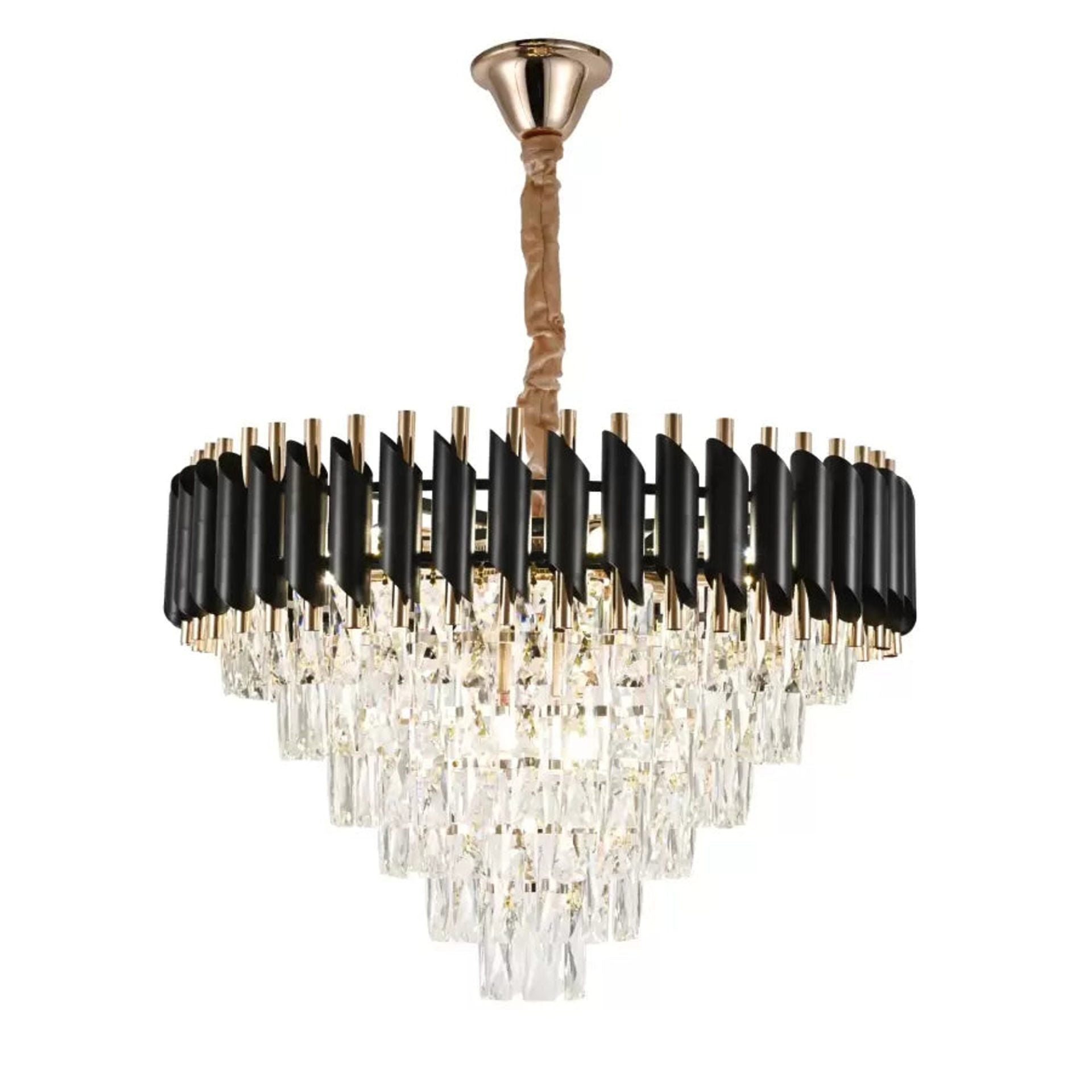 Candelabru Cristal VERSAILLES Magno 8xE14, Diametru 60cm, Negru si Auriu, Inaltime Reglabila