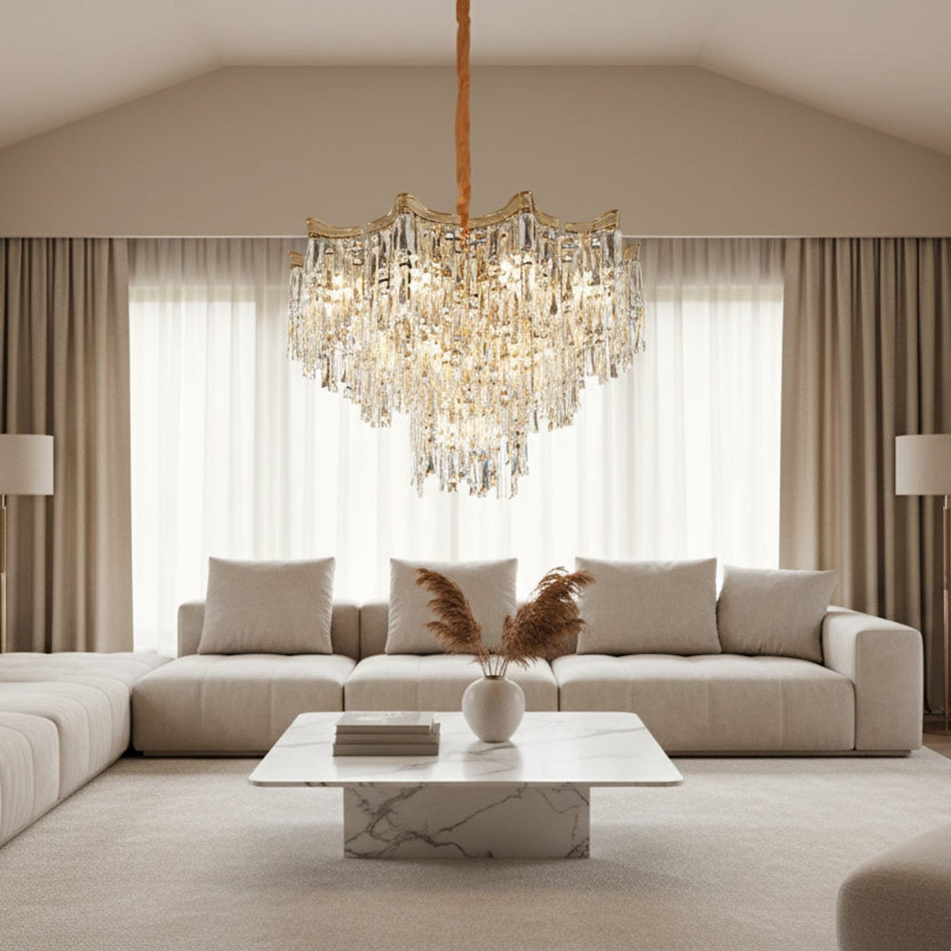 Candelabru Cristal VETRA Regalis 17xE14, D80 cm, Auriu, Inaltime Reglabila, Metal si Cristal