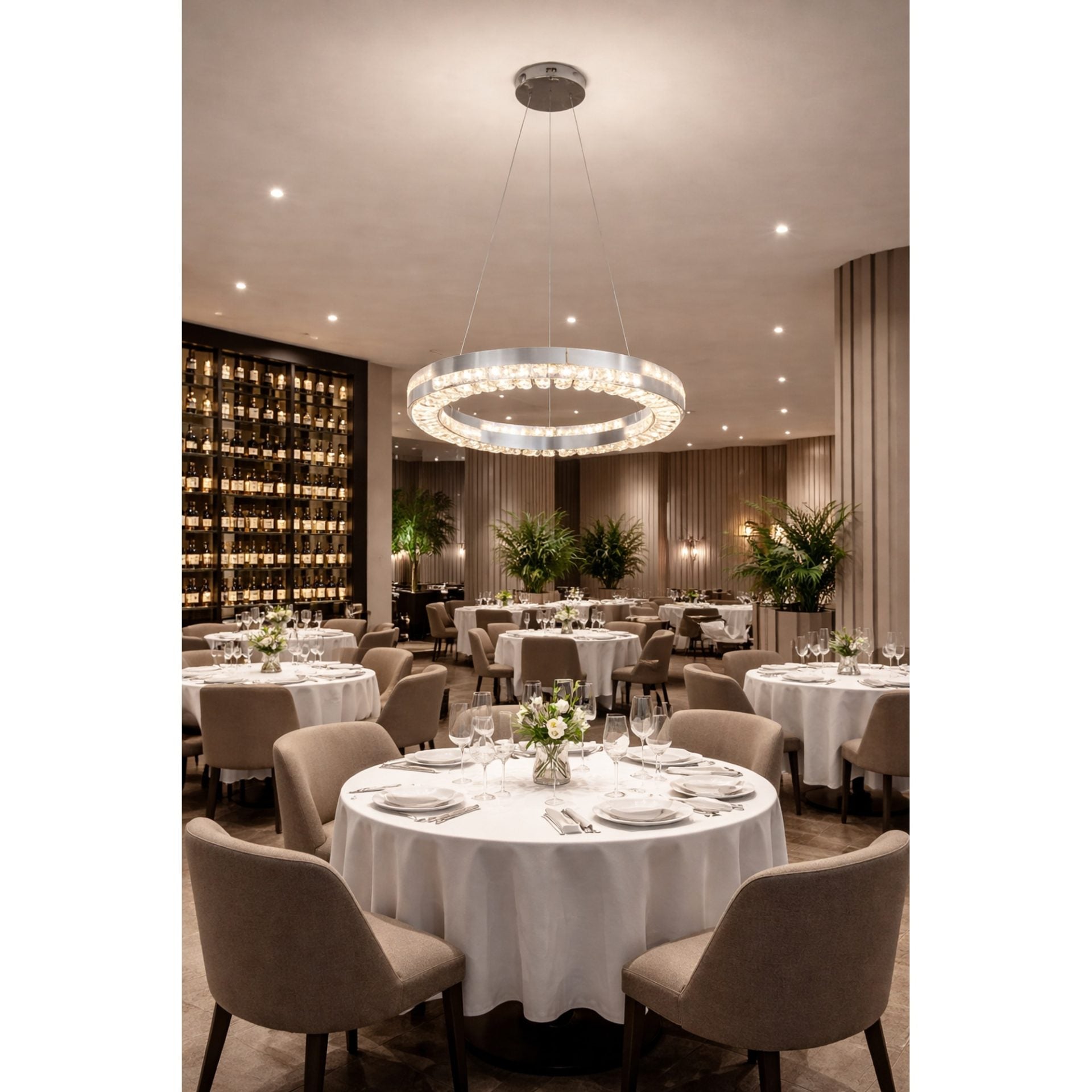 Candelabru LED cu Telecomanda, 60W, POLAR, Diametru 50 cm, Inaltime 120 cm, Lumina Rece/Neutra/Calda, Dimabila, Argintiu, Cristal, Metal