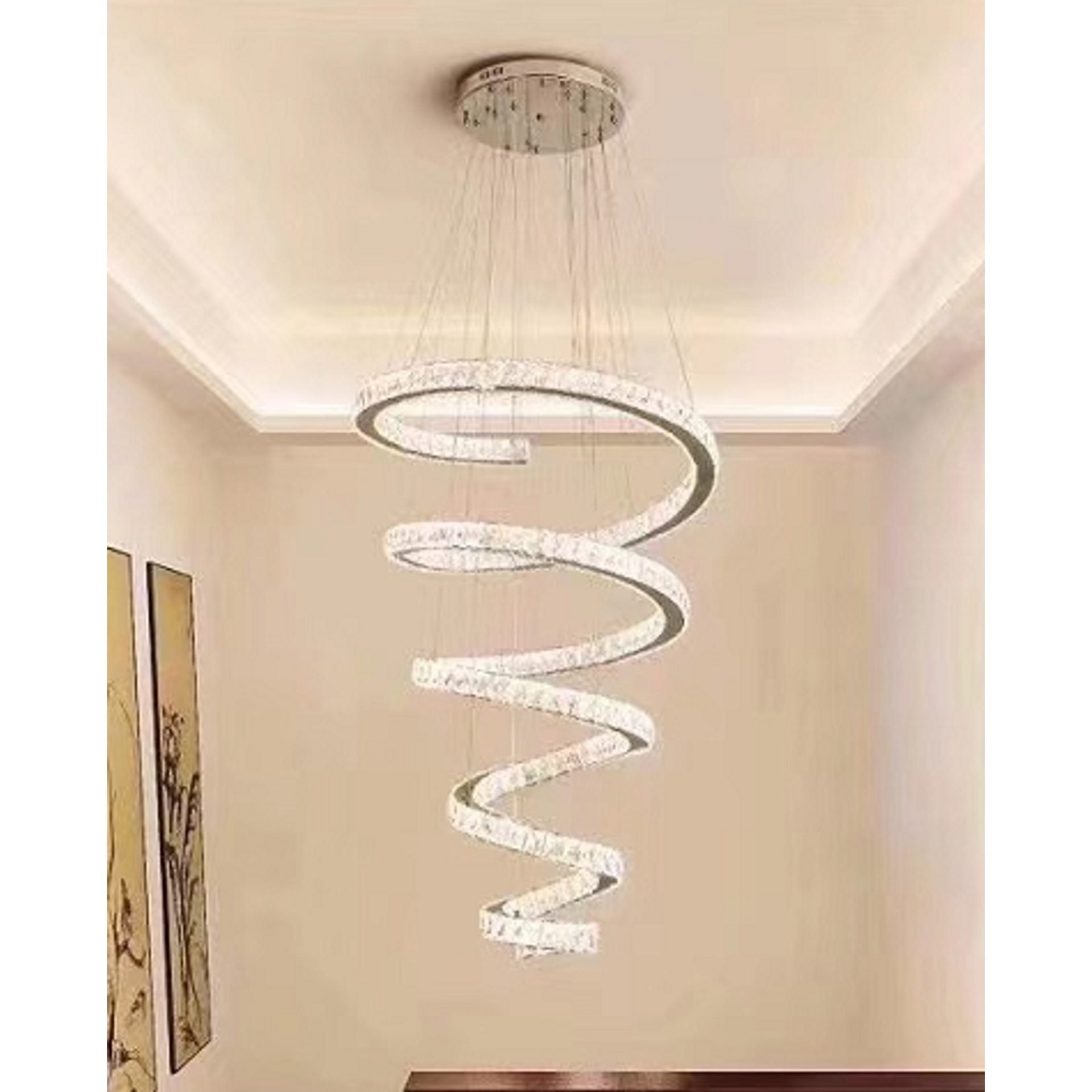Candelabru LED cu Telecomanda TWIST, 272W, Diametru 80 cm, Inaltime 150 cm, Lumina Rece/Neutra/Calda, Dimabila, Crom, Cristal, Otel