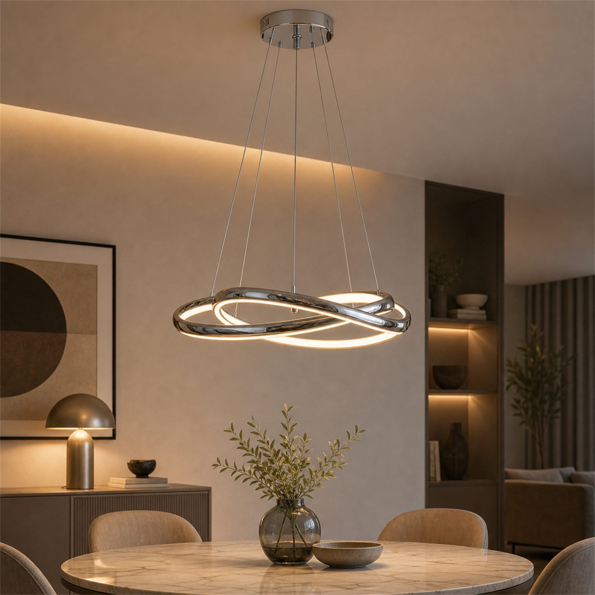 Candelabru Modern LED WELD Magno, 18W, Lumina Calda 3000K, Diametru 50cm, Inaltime Reglabila, Crom Lucios