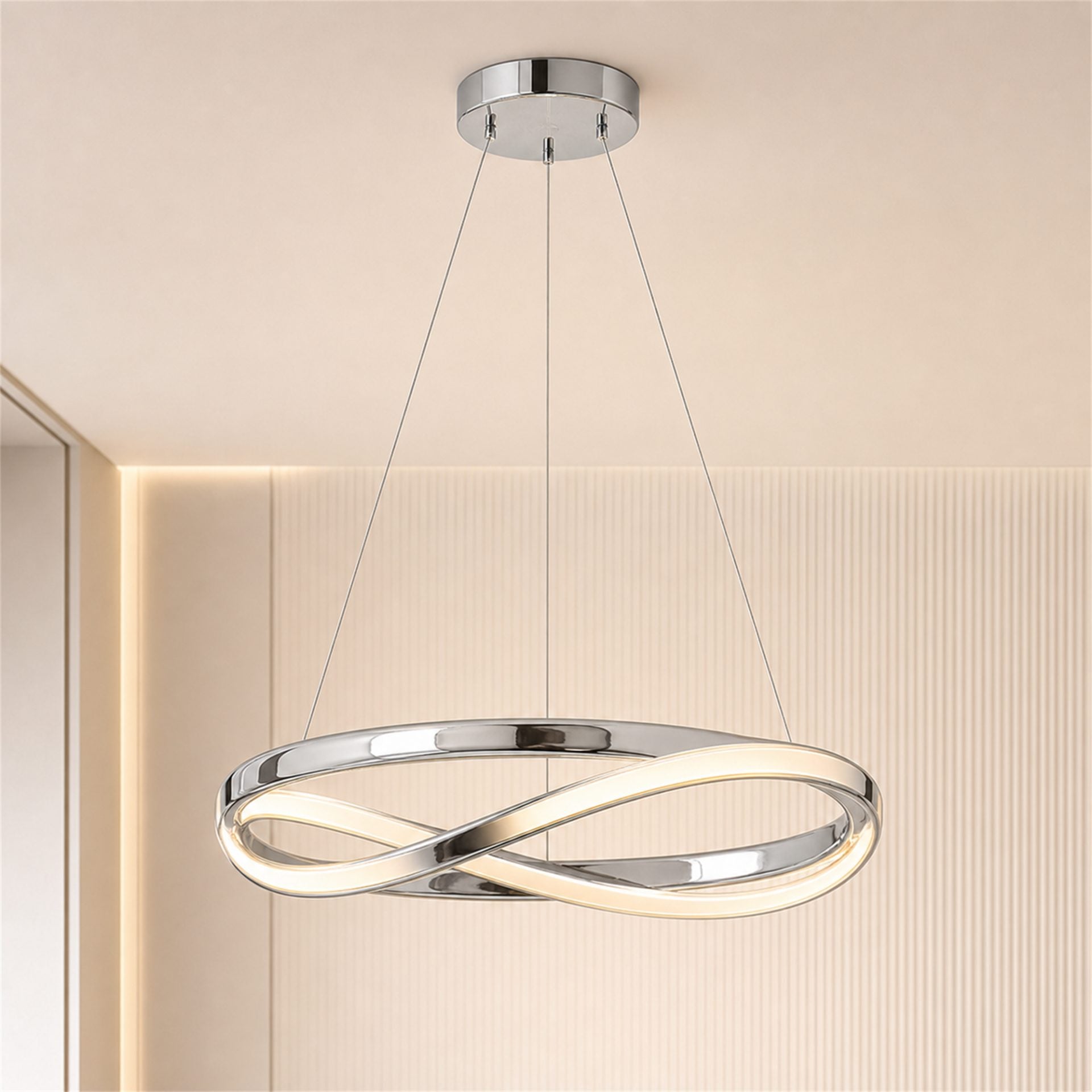 Candelabru Modern LED WELD Magno, 18W, Lumina Calda 3000K, Diametru 50cm, Inaltime Reglabila, Crom Lucios