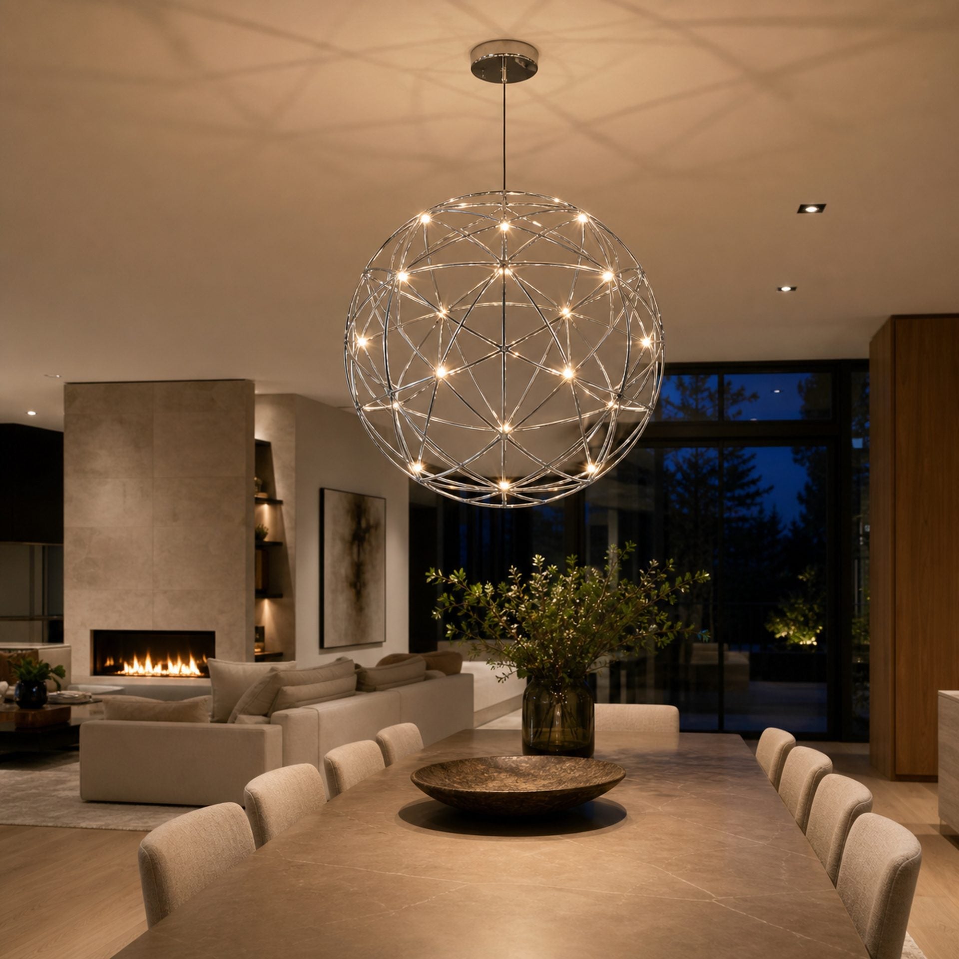 Candelabru Modern LED WELD Magno, 18W, Lumina Calda 3000K, Diametru 50cm, Inaltime Reglabila, Crom Lucios