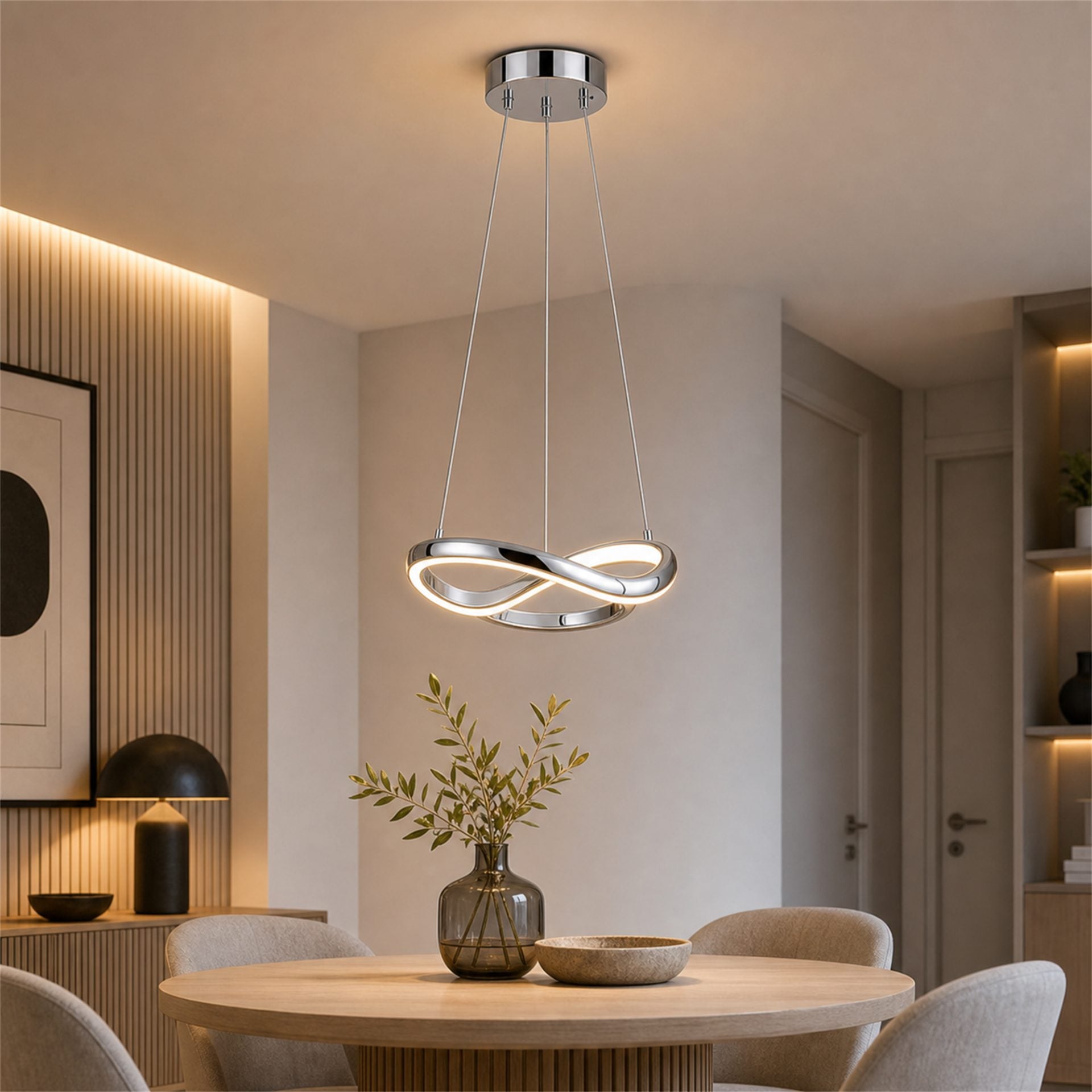 Candelabru Modern LED WELD Petito, 18W, Diametru 30cm, Inaltime Reglabila, Crom Lucios
