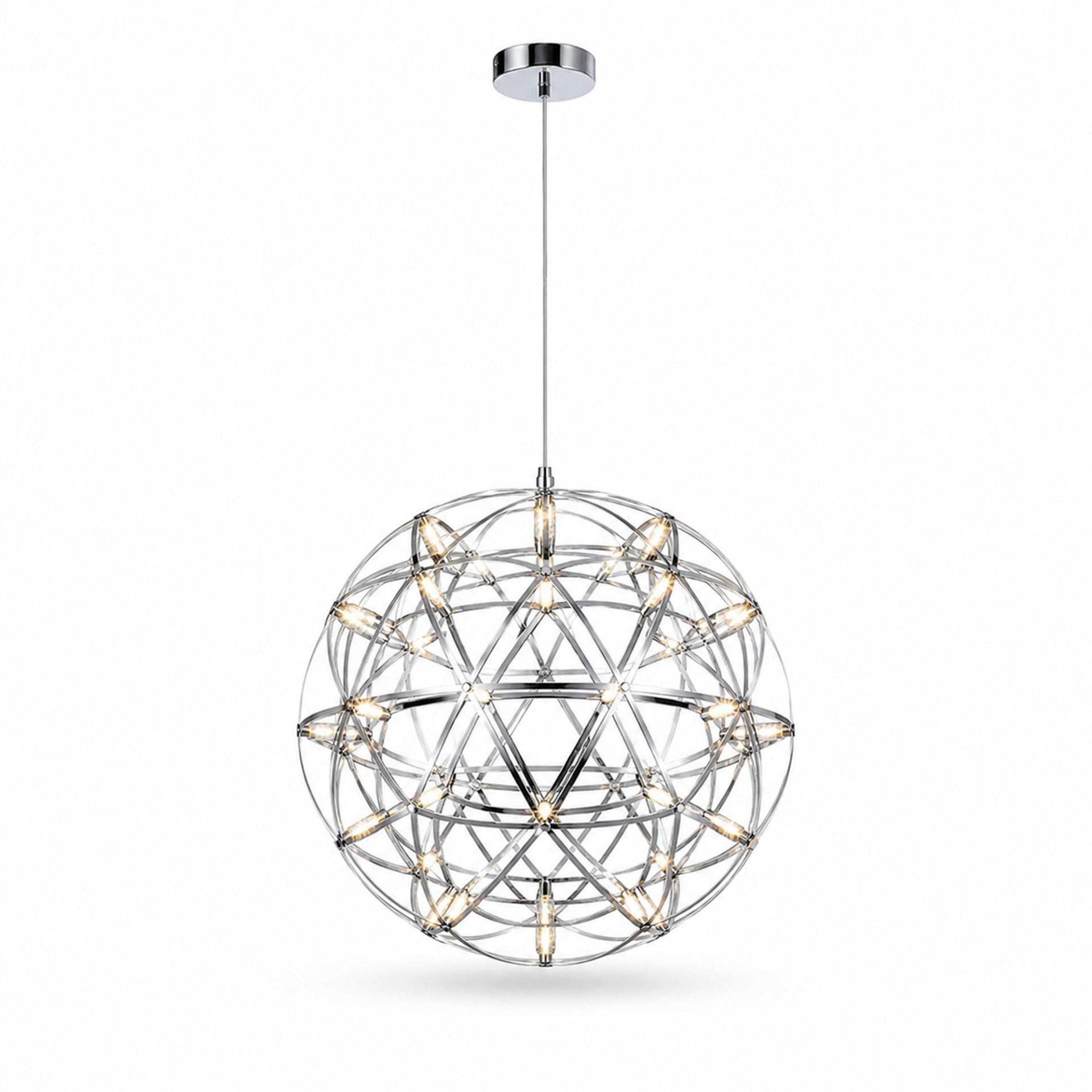 Candelabru Modern LED WELD Petito, 18W, Diametru 30cm, Inaltime Reglabila, Crom Lucios
