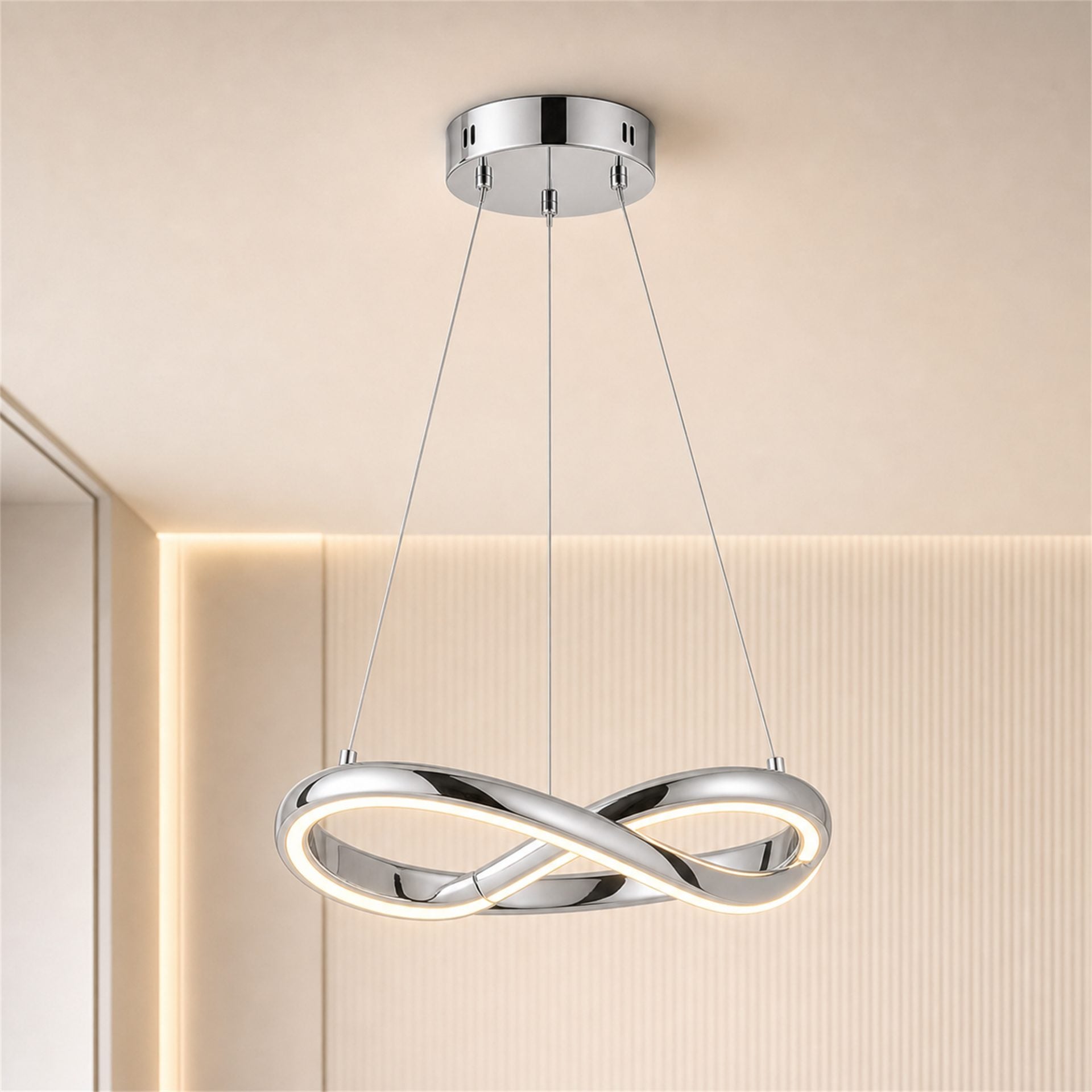 Candelabru Modern LED WELD Petito, 18W, Diametru 30cm, Inaltime Reglabila, Crom Lucios
