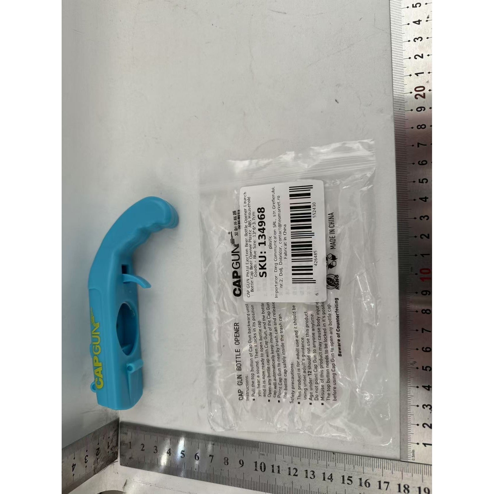 Deschizator de sticle, Model Pistol, Plastic, ABS, pentru Dopuri Metalice, 13 x 6 x 3.7 cm, Albastru