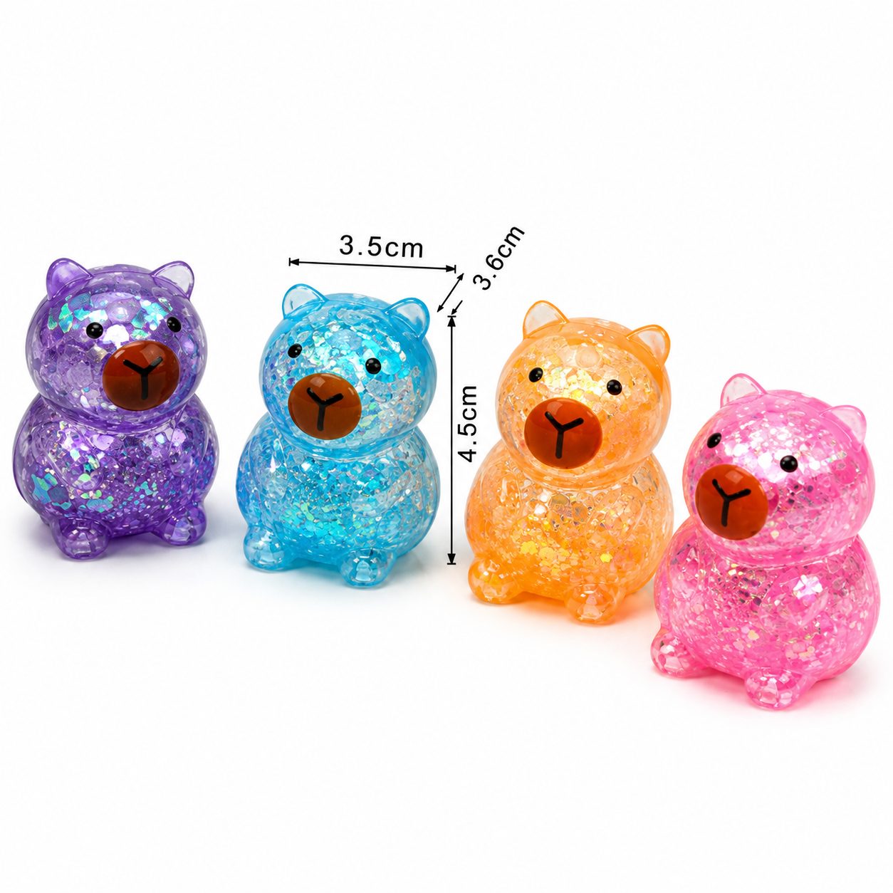 Jucarie Antistres Squishy, Model Capybara cu Sclipici, Textura Moale, 3.5 x 3.6 x 4.5 cm, Multicolor
