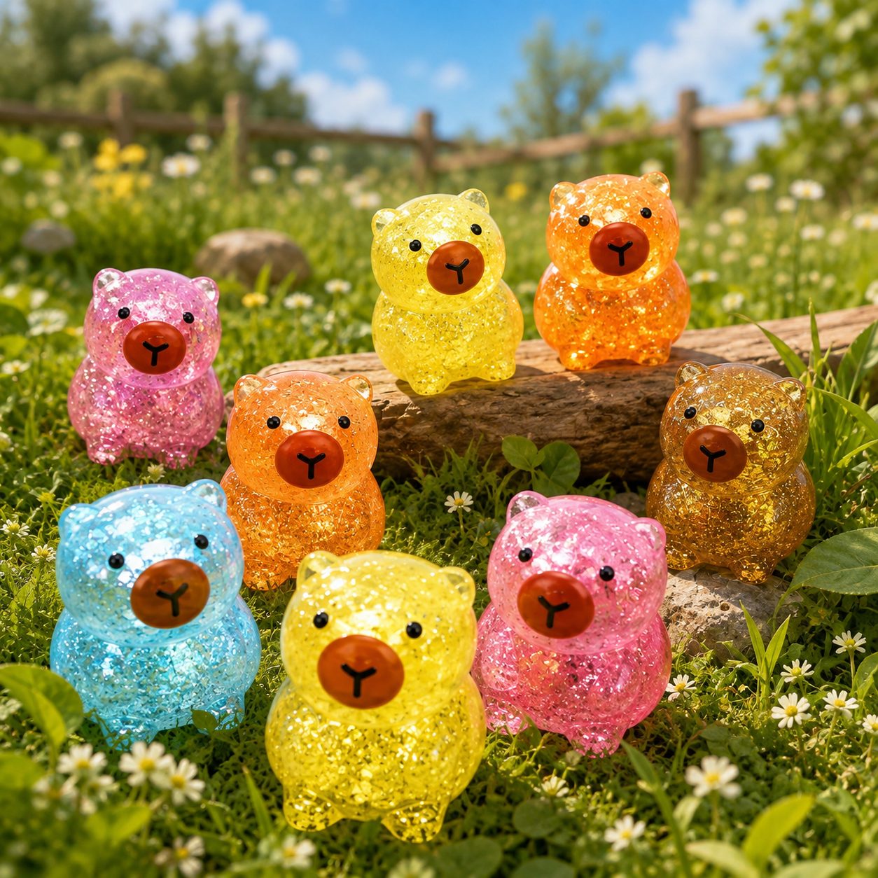 Jucarie Antistres Squishy, Model Capybara cu Sclipici, Textura Moale, 3.5 x 3.6 x 4.5 cm, Multicolor