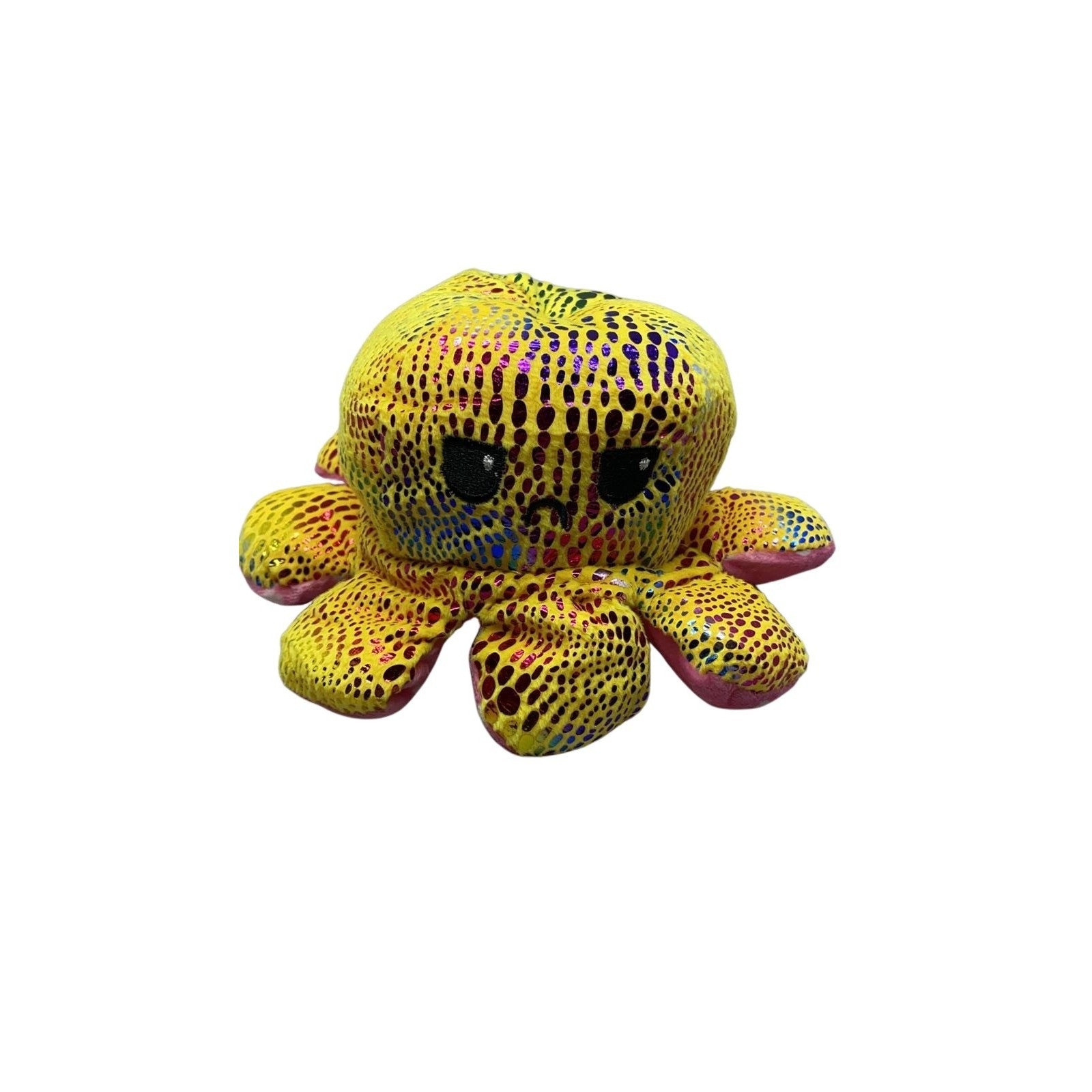 Caracatita reversibila din plus cu fata fericita si fata trista, cu bulinute, imprimeu stralucitor colorat, model 6, multicolor