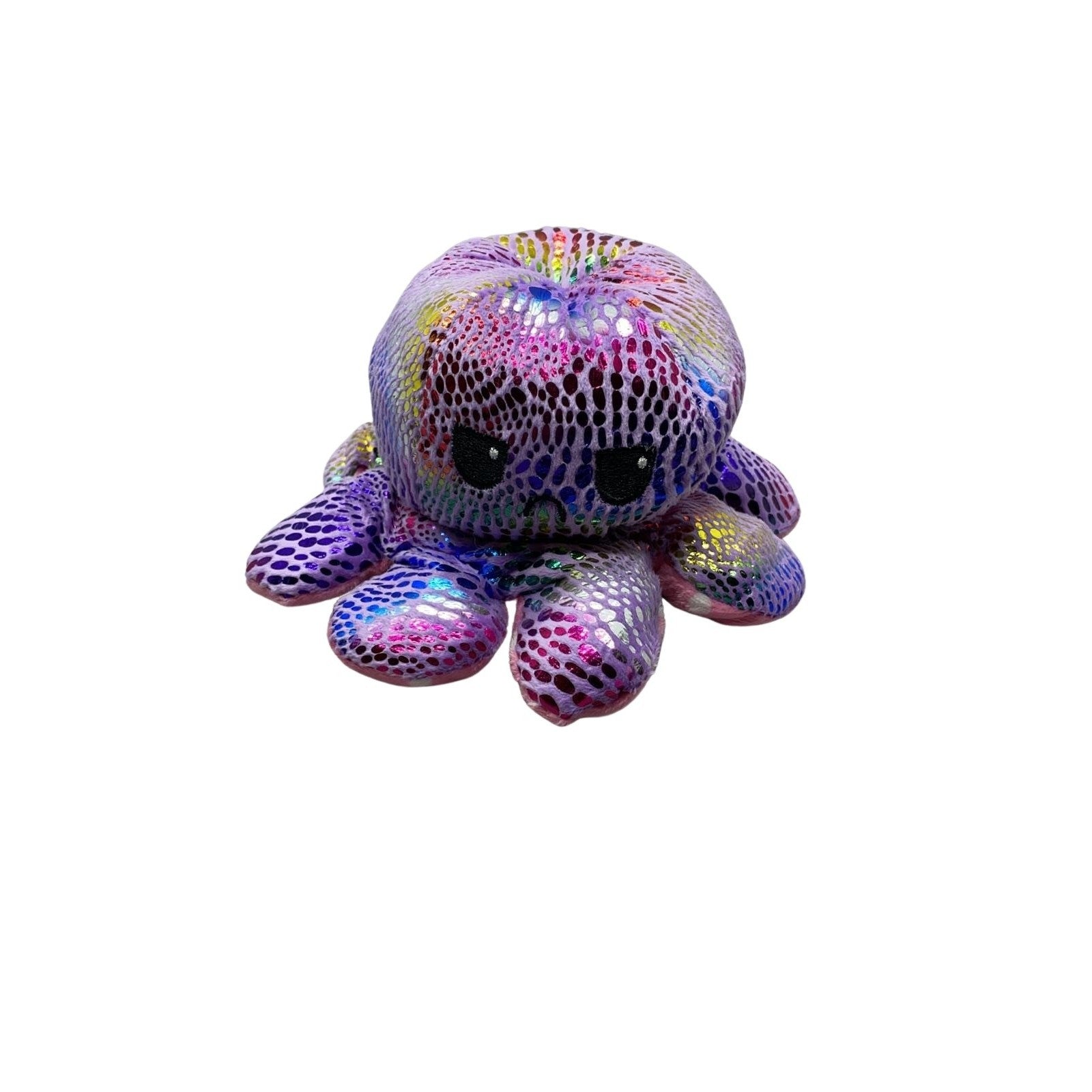 Caracatita reversibila din plus cu fata fericita si fata trista, cu bulinute, imprimeu stralucitor colorat, model 7, multicolor