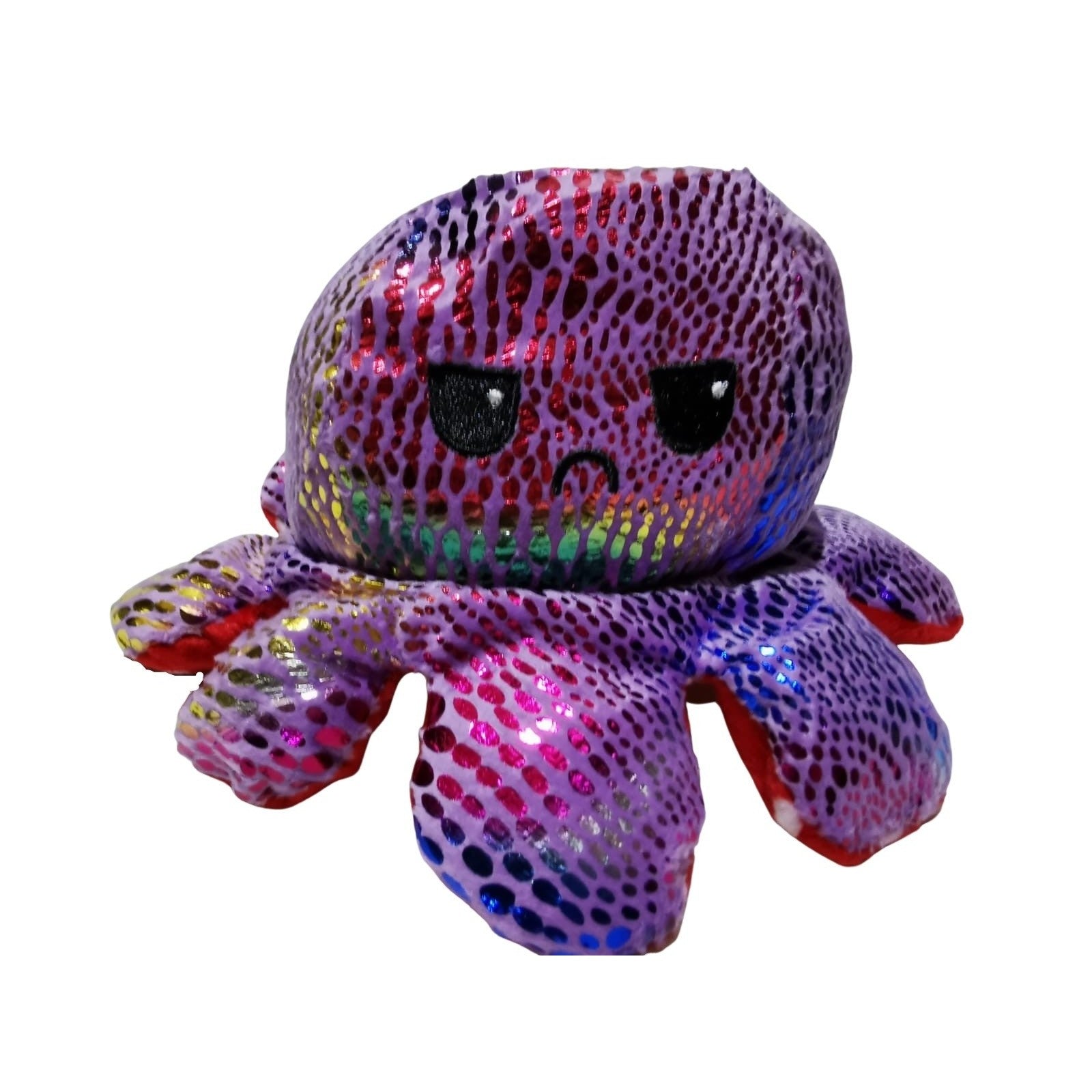 Caracatita reversibila din plus cu fata fericita si fata trista, cu bulinute, imprimeu stralucitor colorat, model 2, multicolor