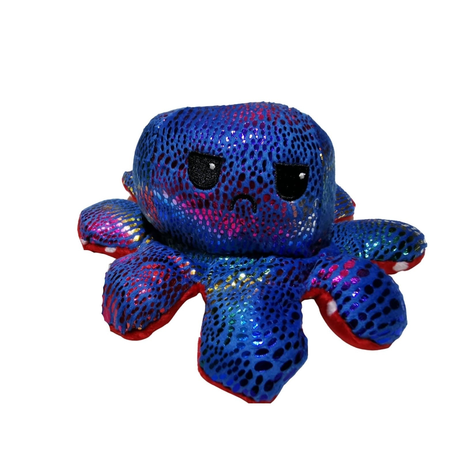 Caracatita reversibila din plus cu fata fericita si fata trista, cu bulinute, imprimeu stralucitor colorat, model 4, multicolor