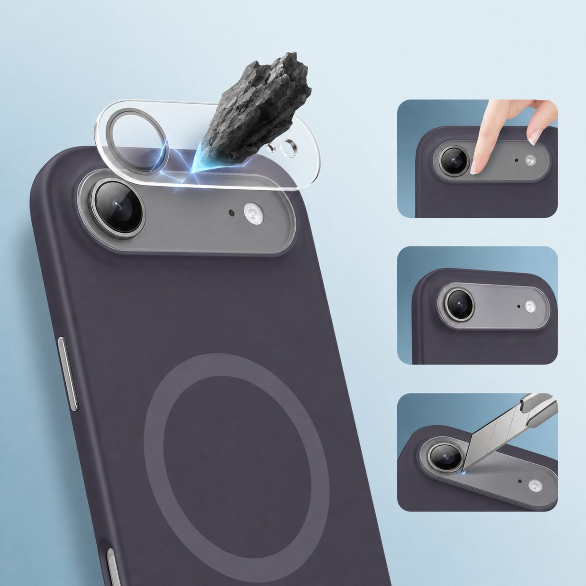 Carcasa Liquid Silicone, Compatibila iPhone 17 Air, Magnetica, Protectie TPU Camera, Gri Titanium