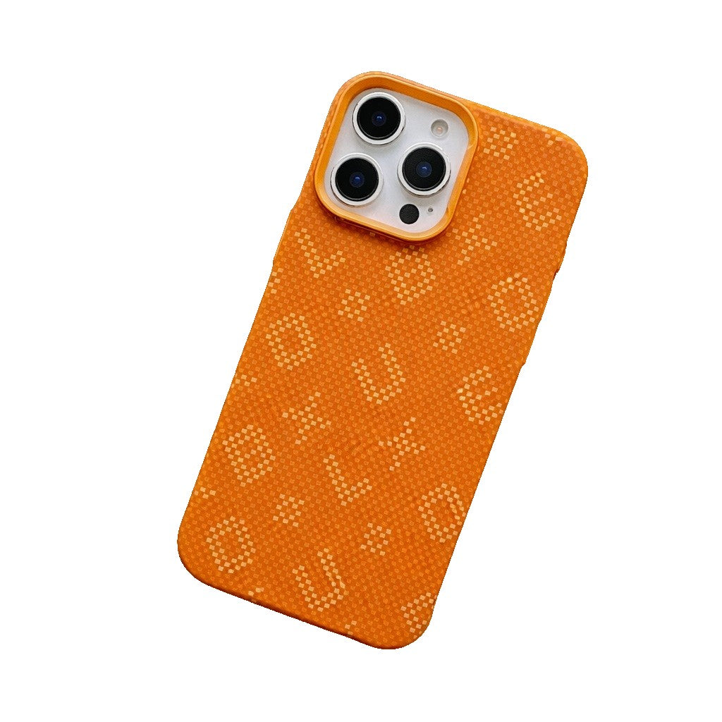 Carcasa Magnetica, Compatibila Apple iPhone 15 Pro Max, din Fibra de Carbon, Litere Fosforescente, Portocaliu