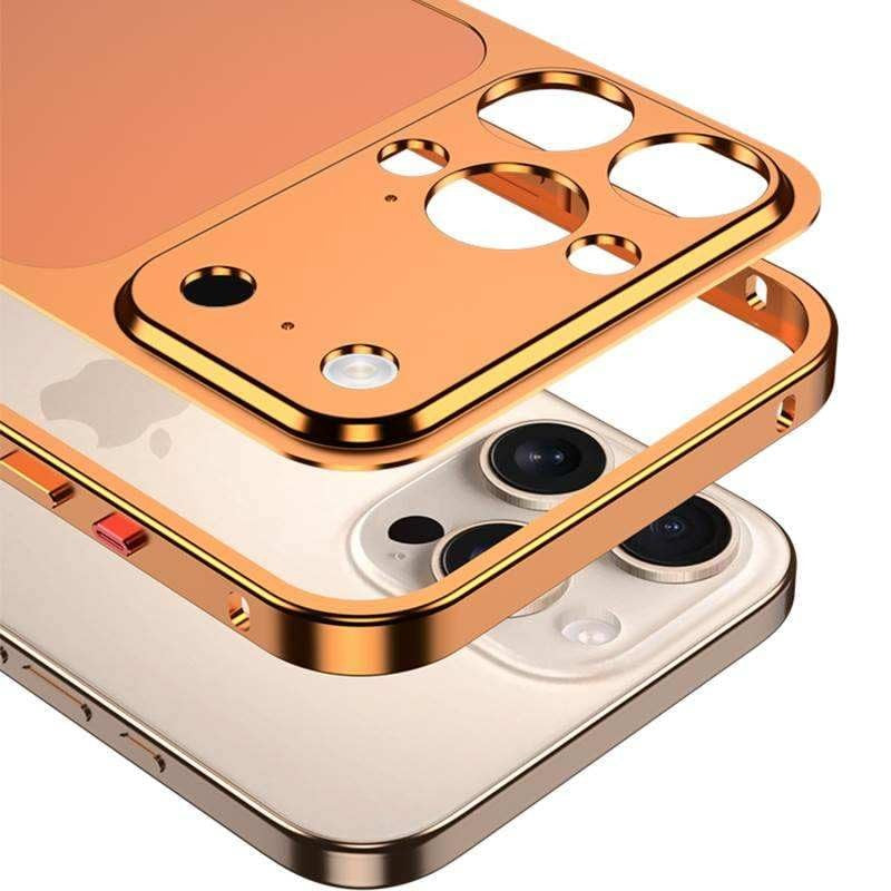 Carcasa Metalica, Compatibila Apple iPhone 14 Pro, Creeaza Aspect de iPhone 17 Pro, Unibody Mat, Rezistenta la Zgarieturi, Portocaliu