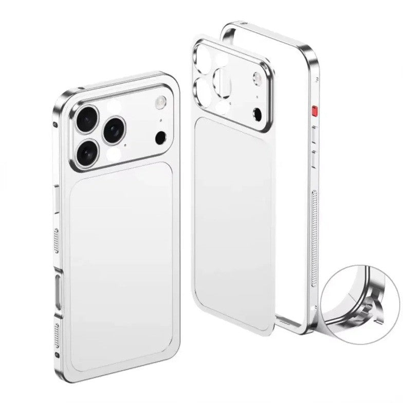 Carcasa Metalica, Compatibila Apple iPhone 15 Pro, Creeaza Aspect de iPhone 17 Pro, Unibody Mat, Rezistenta la Zgarieturi, Argintiu