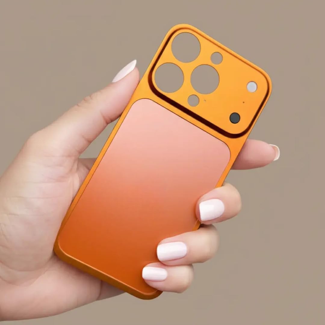 Carcasa Metalica, Compatibila Apple iPhone 15 Pro Max, Creeaza Aspect de iPhone 17 Pro Max, Unibody Mat, Rezistenta la Zgarieturi, Portocaliu