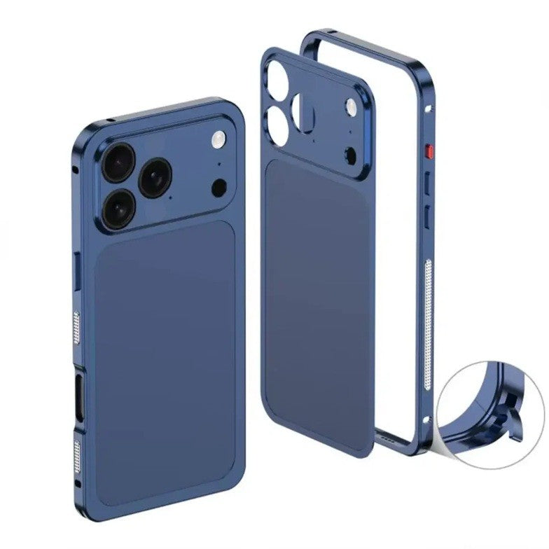 Carcasa Metalica, Compatibila Apple iPhone 16 Pro Max, Creeaza Aspect de iPhone 17 Pro Max, Unibody Mat, Rezistenta la Zgarieturi, Albastru