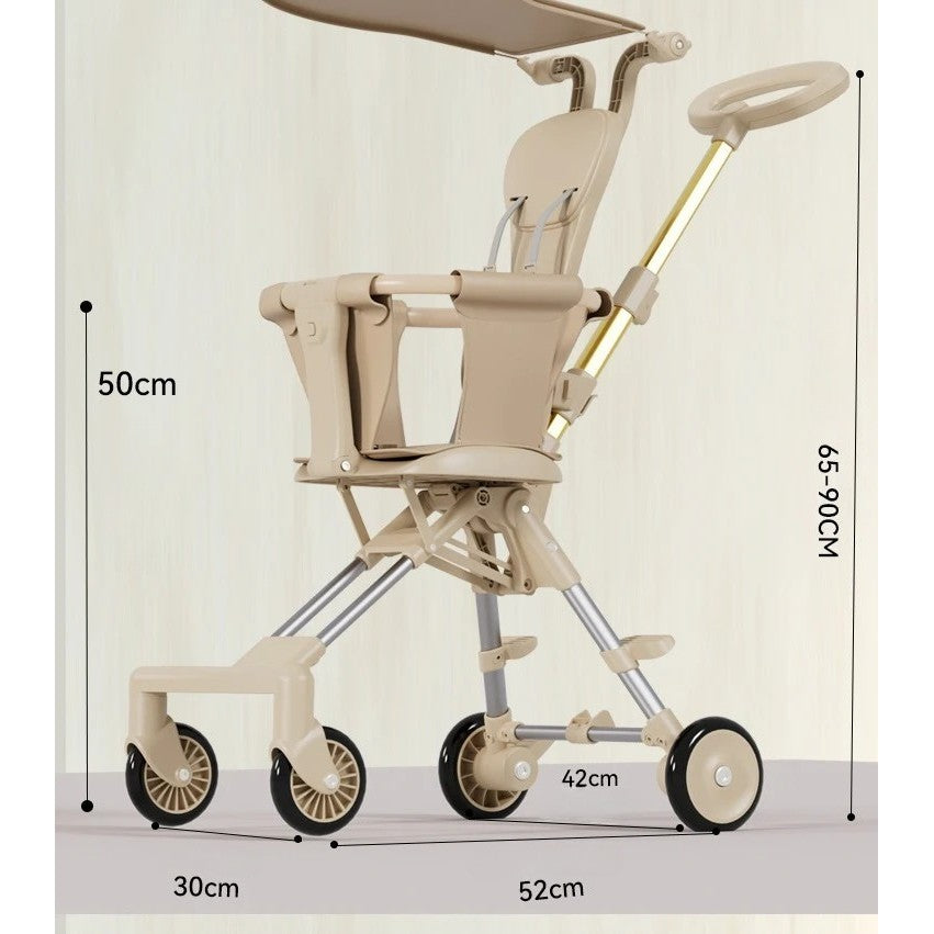 Carucior Pliabil, 1-3 Ani, Reversibil, 4 Roti, Parasolar, din Aliaj de Aluminiu + Plastic + Textil, 52 x 42 x 90 cm, Bej
