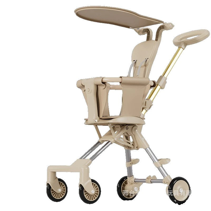Carucior Pliabil, 1-3 Ani, Reversibil, 4 Roti, Parasolar, din Aliaj de Aluminiu + Plastic + Textil, 52 x 42 x 90 cm, Bej
