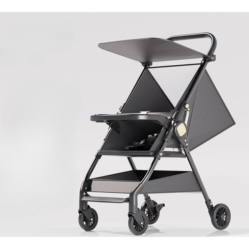 Carut Pliabil, Flippy, Usor, Compatibil cu Avionul, de Plimbat/Dormit, Parasolar, Cutie Depozitare, Tabla de Masa, 93 x 70 x 40 cm, Negru