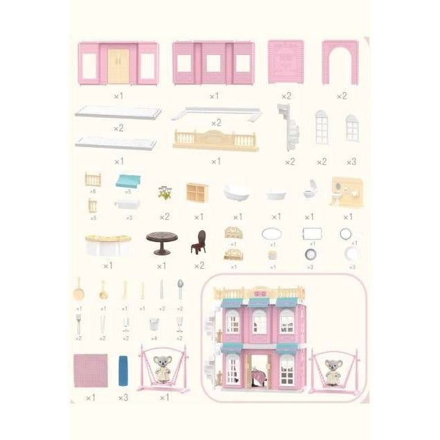 Casa pentru papusi cu baie si bucatarie, figurine si mobilier inclus