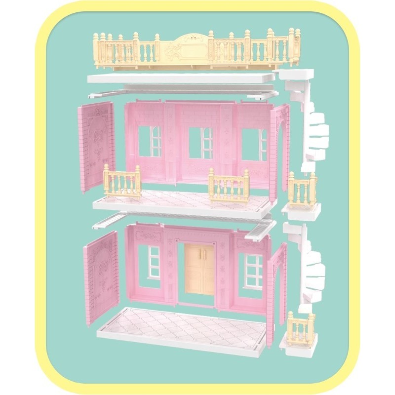Casa pentru papusi cu baie si bucatarie, figurine si mobilier inclus